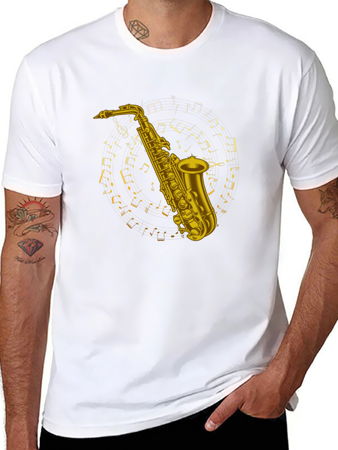Saxophone Music Notes Graphic Tee - Black