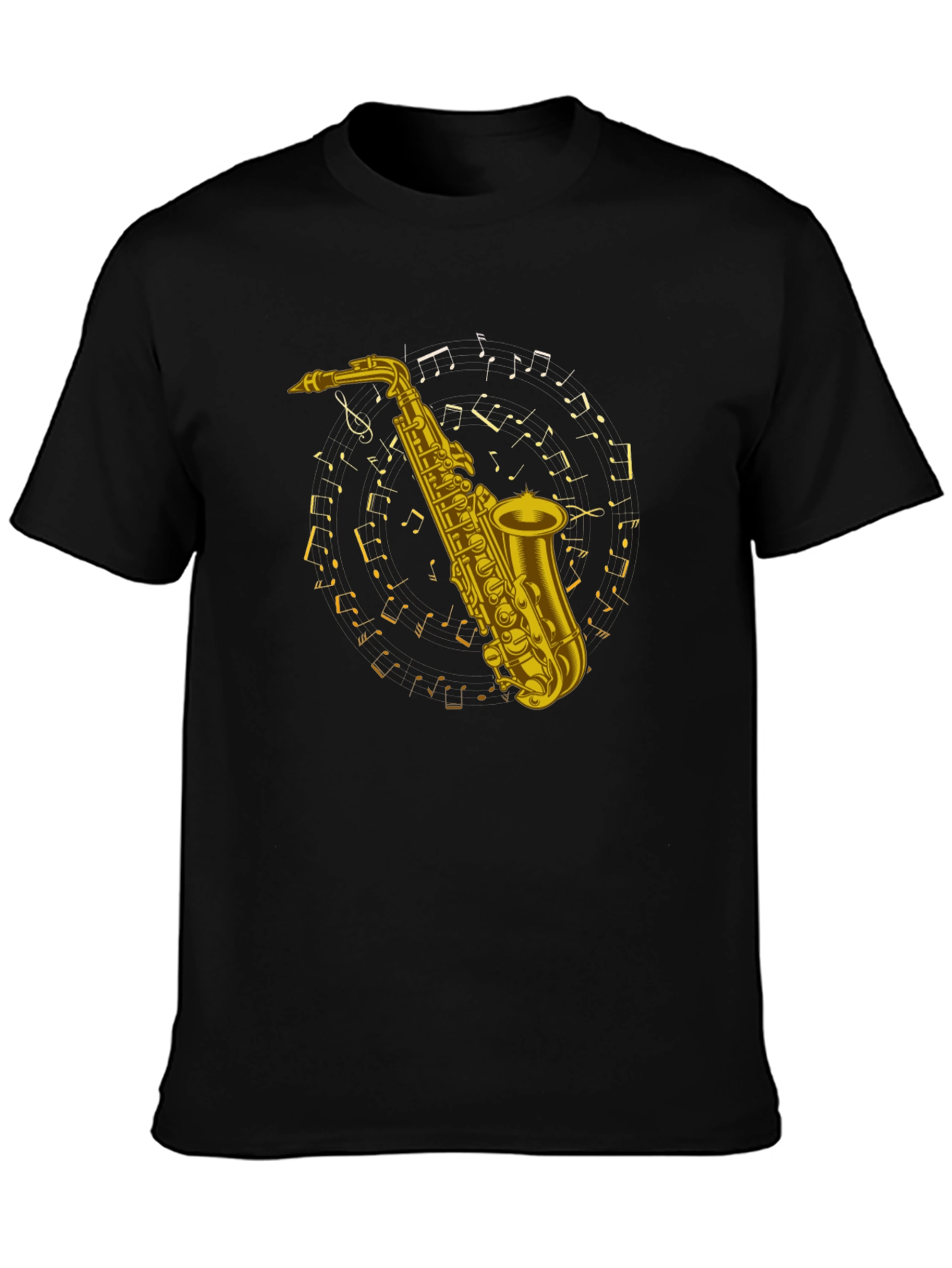Saxophone Music Notes Graphic Tee - Black