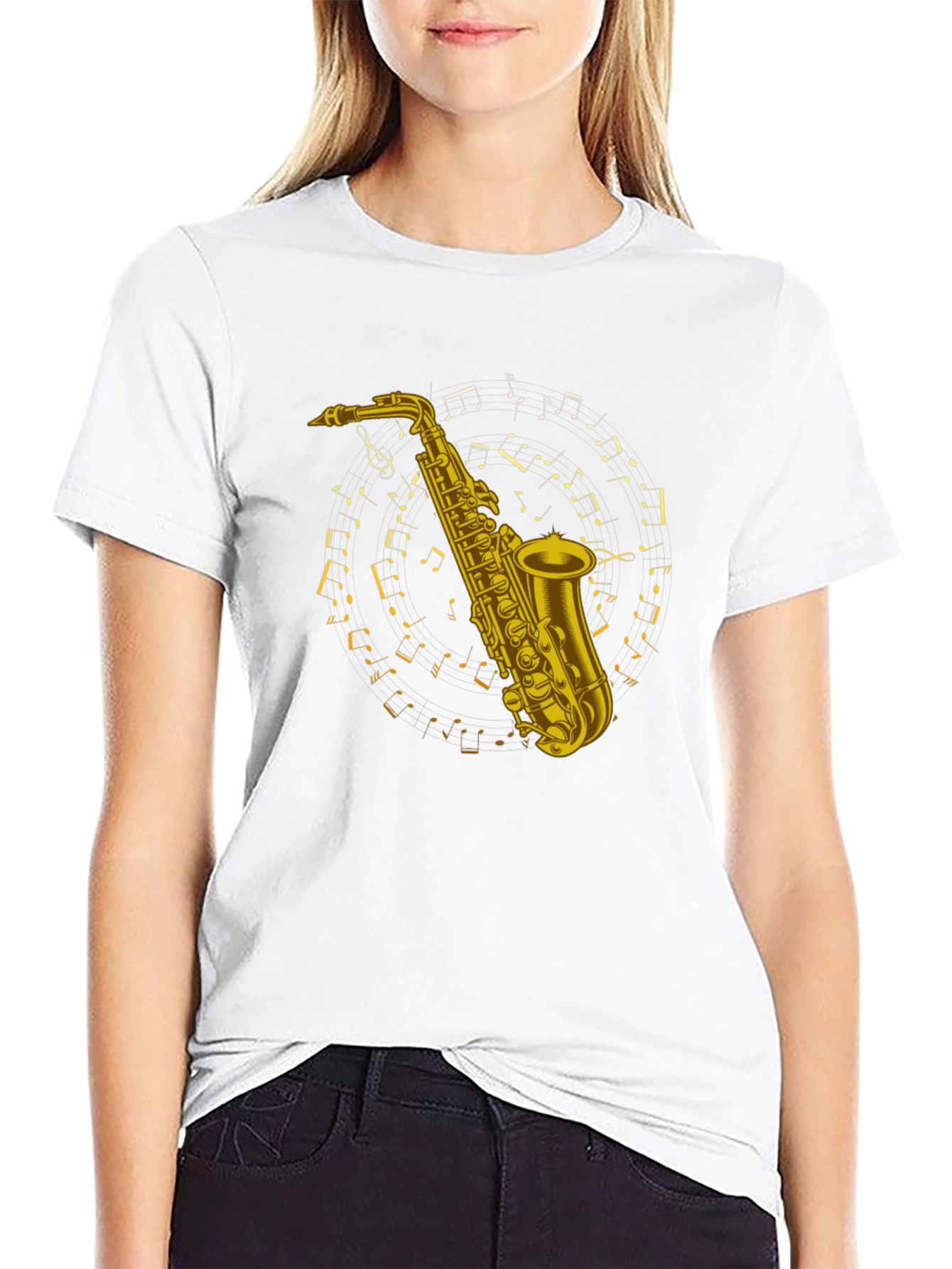 Saxophone Music Notes Graphic Tee - Black