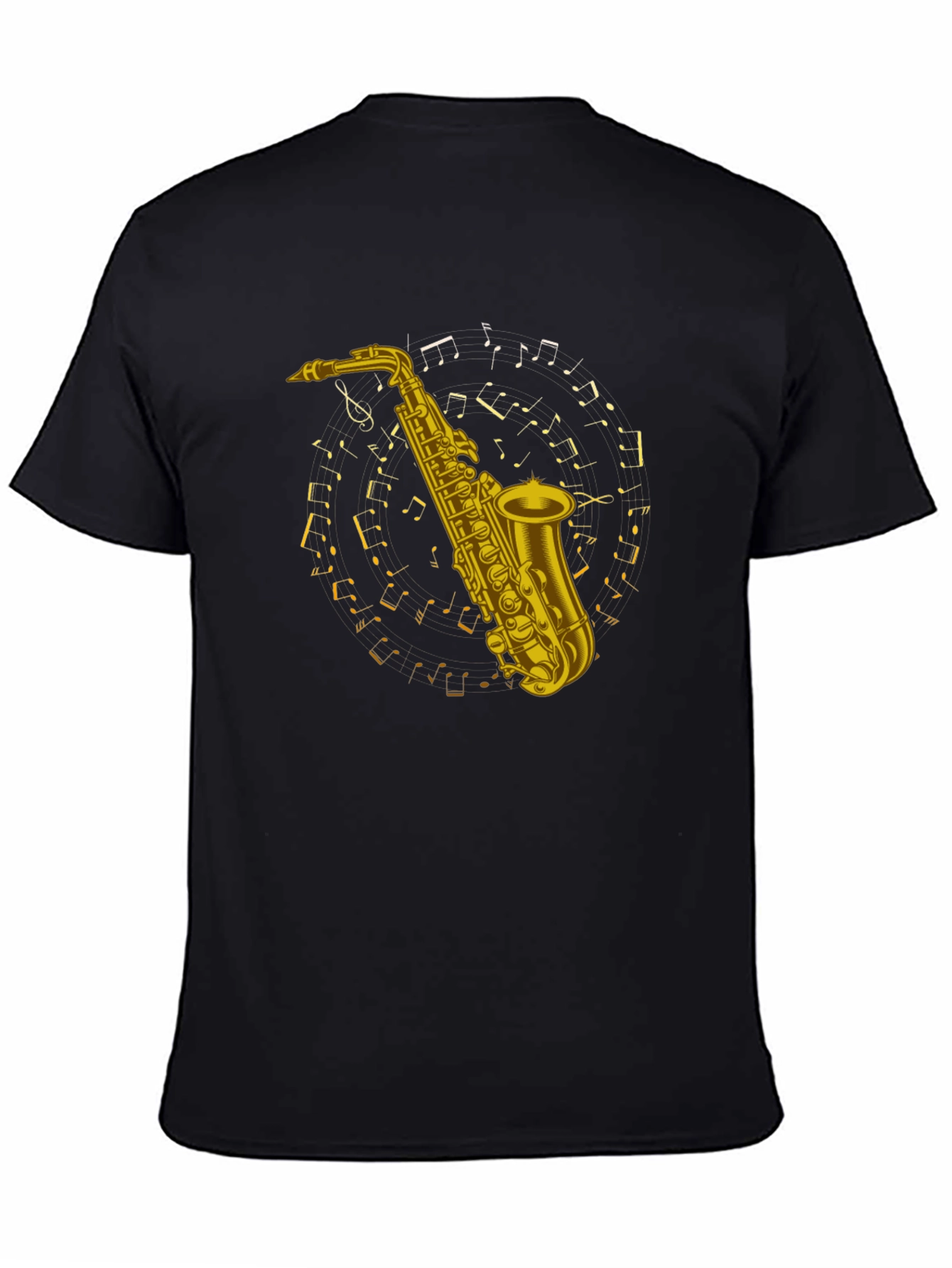 Saxophone Music Notes Graphic Tee - Black
