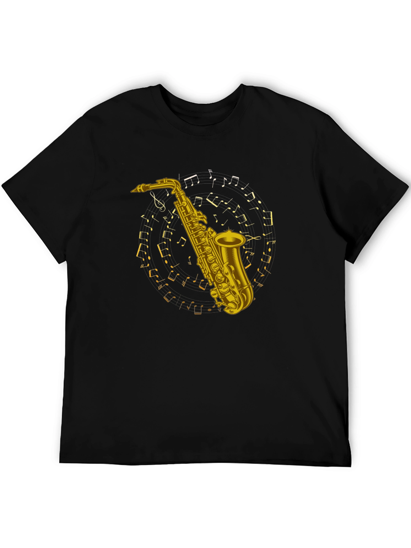 Saxophone Music Notes Graphic Tee - Black