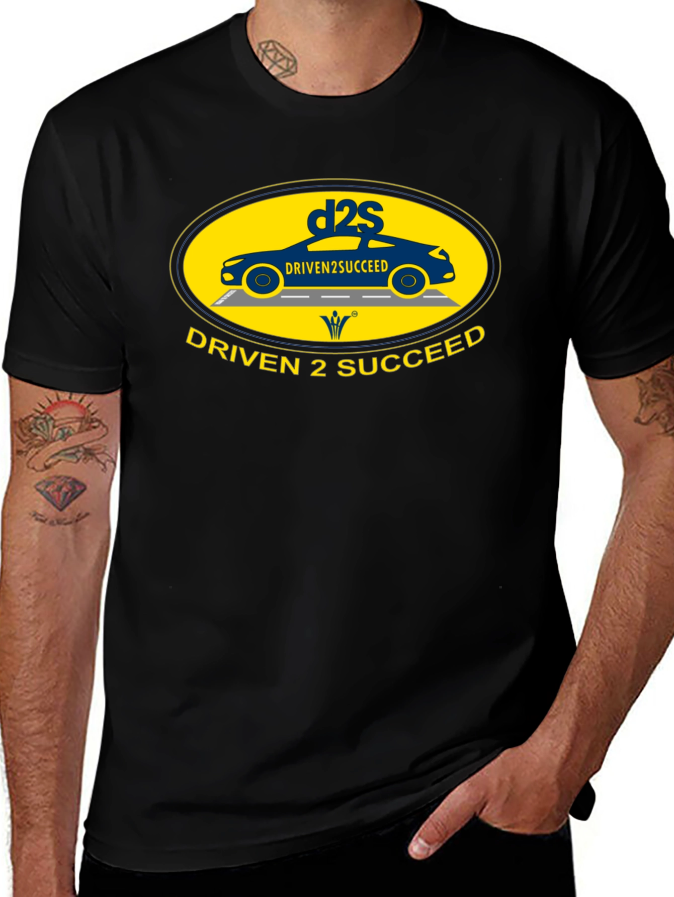 Driven 2 Succeed Black T-Shirt with Car Design