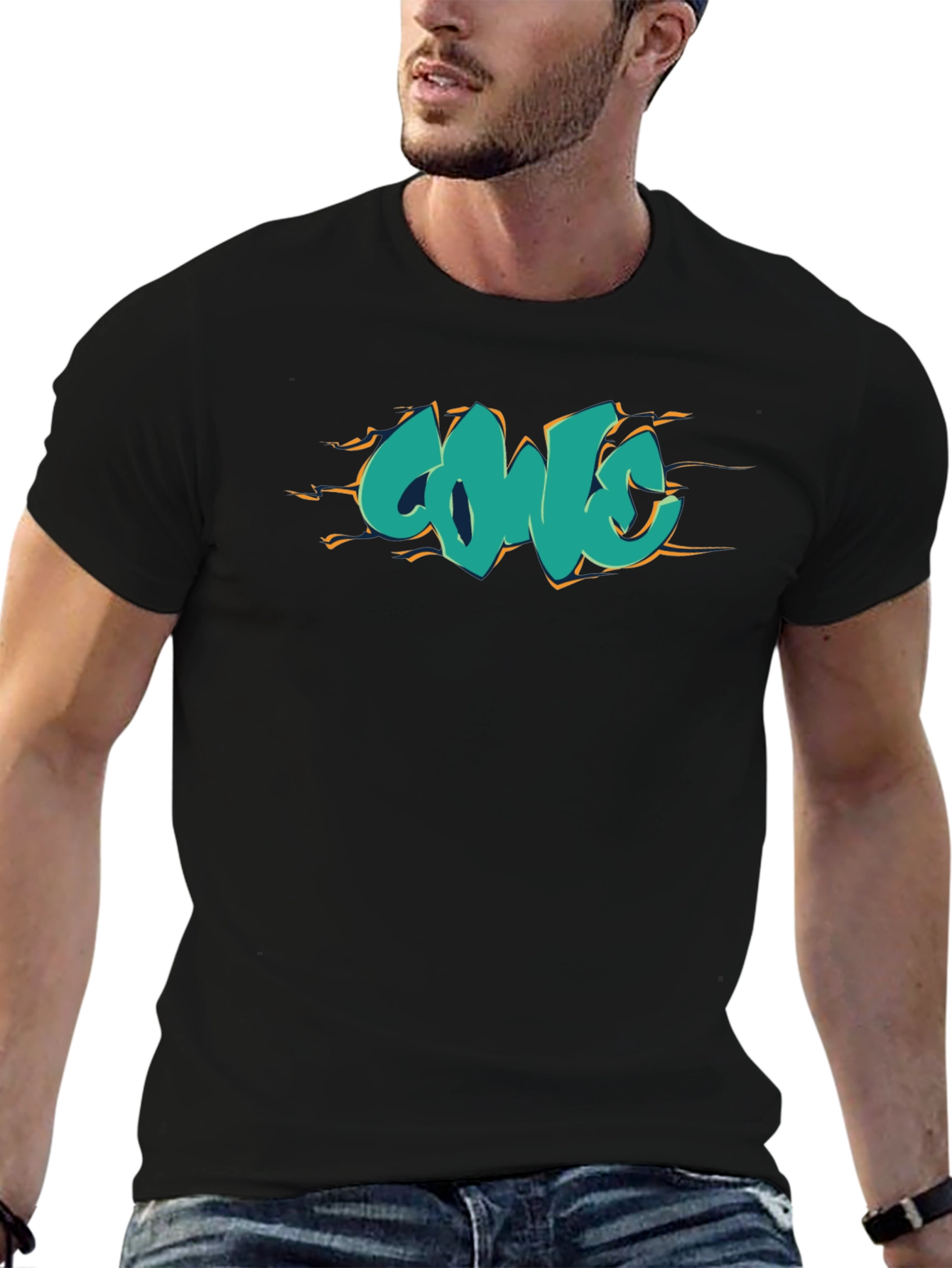 Cool Graffiti Style Graphic Tee - Black Cotton Shirt