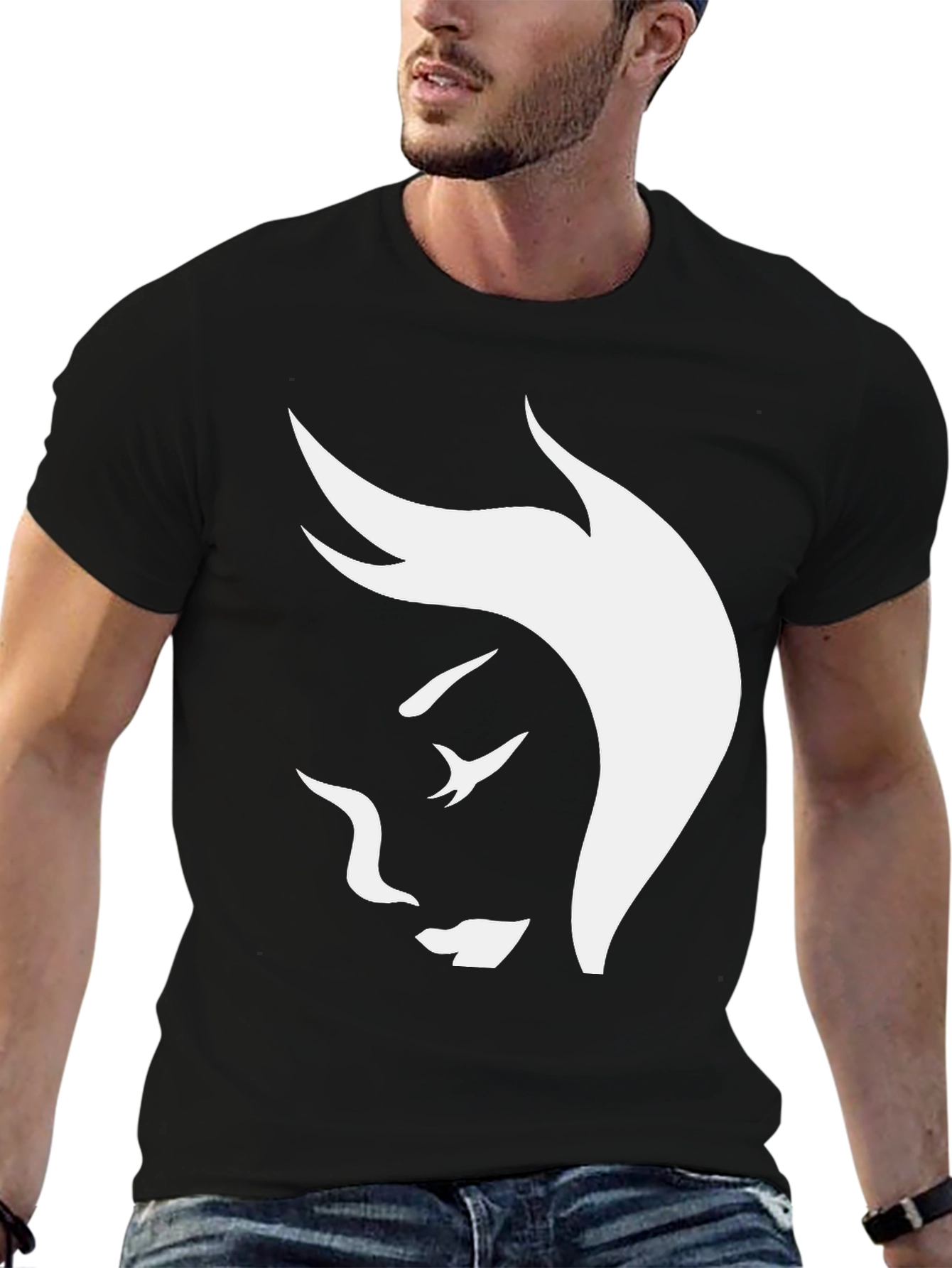 Abstract Face Graphic Tee - Stylish Black T-Shirt
