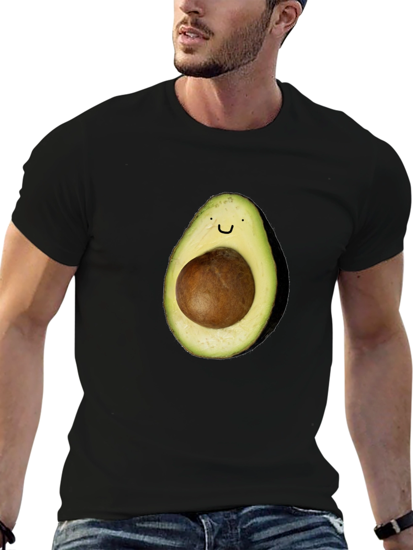 Avocado Smile T-Shirt - Black Casual Tee