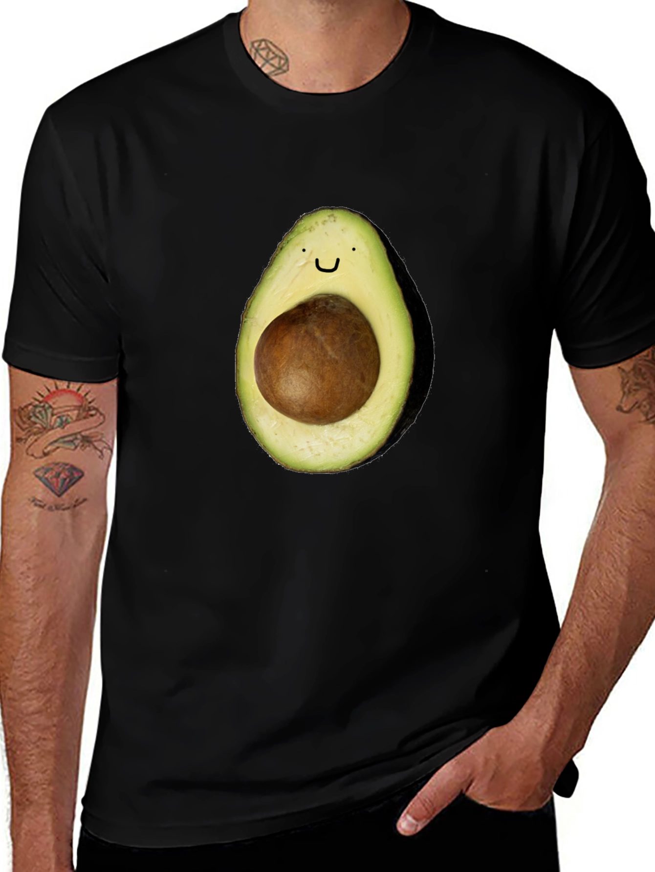 Avocado Smile T-Shirt - Black Casual Tee