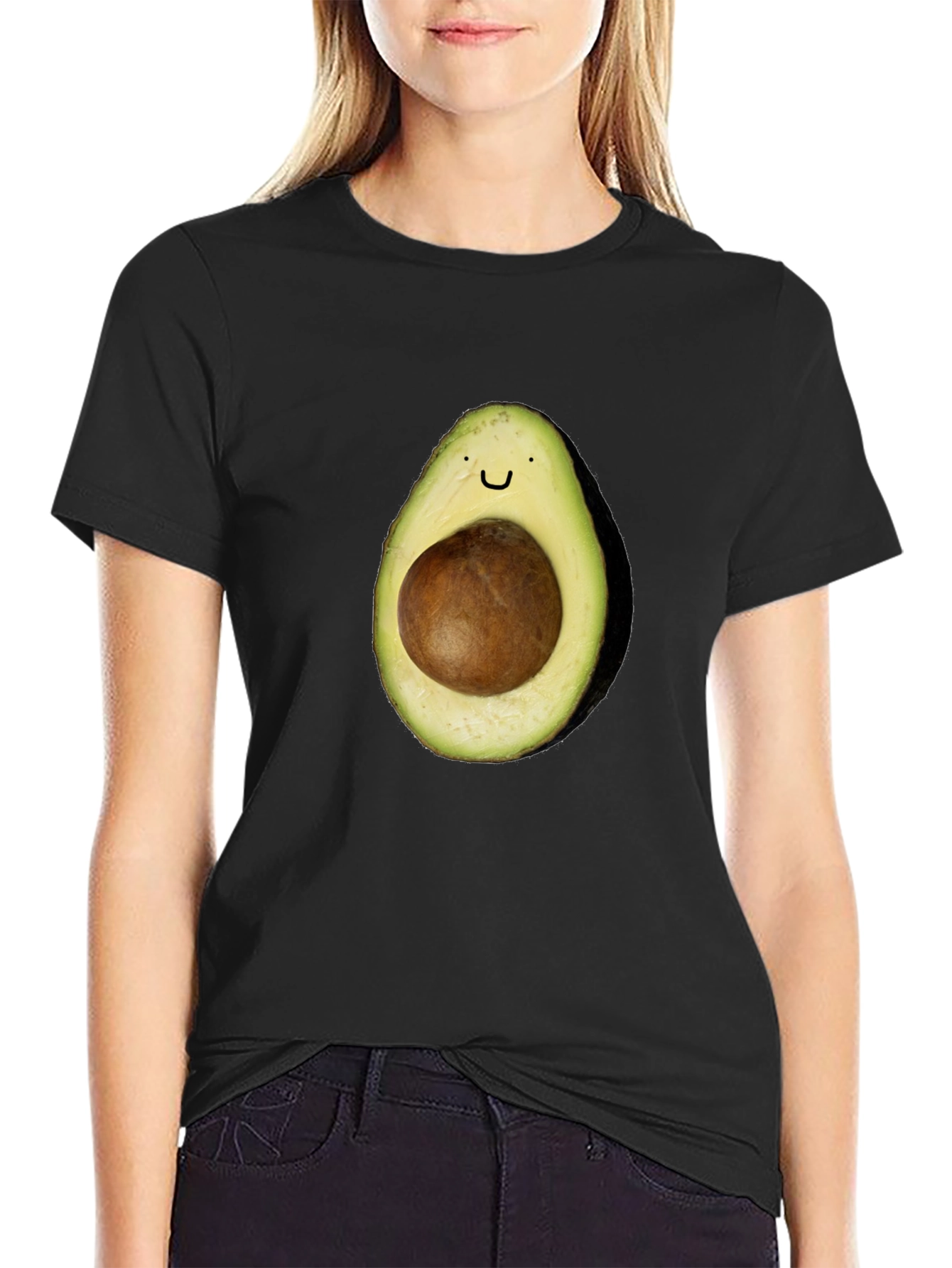 Avocado Smile T-Shirt - Black Casual Tee