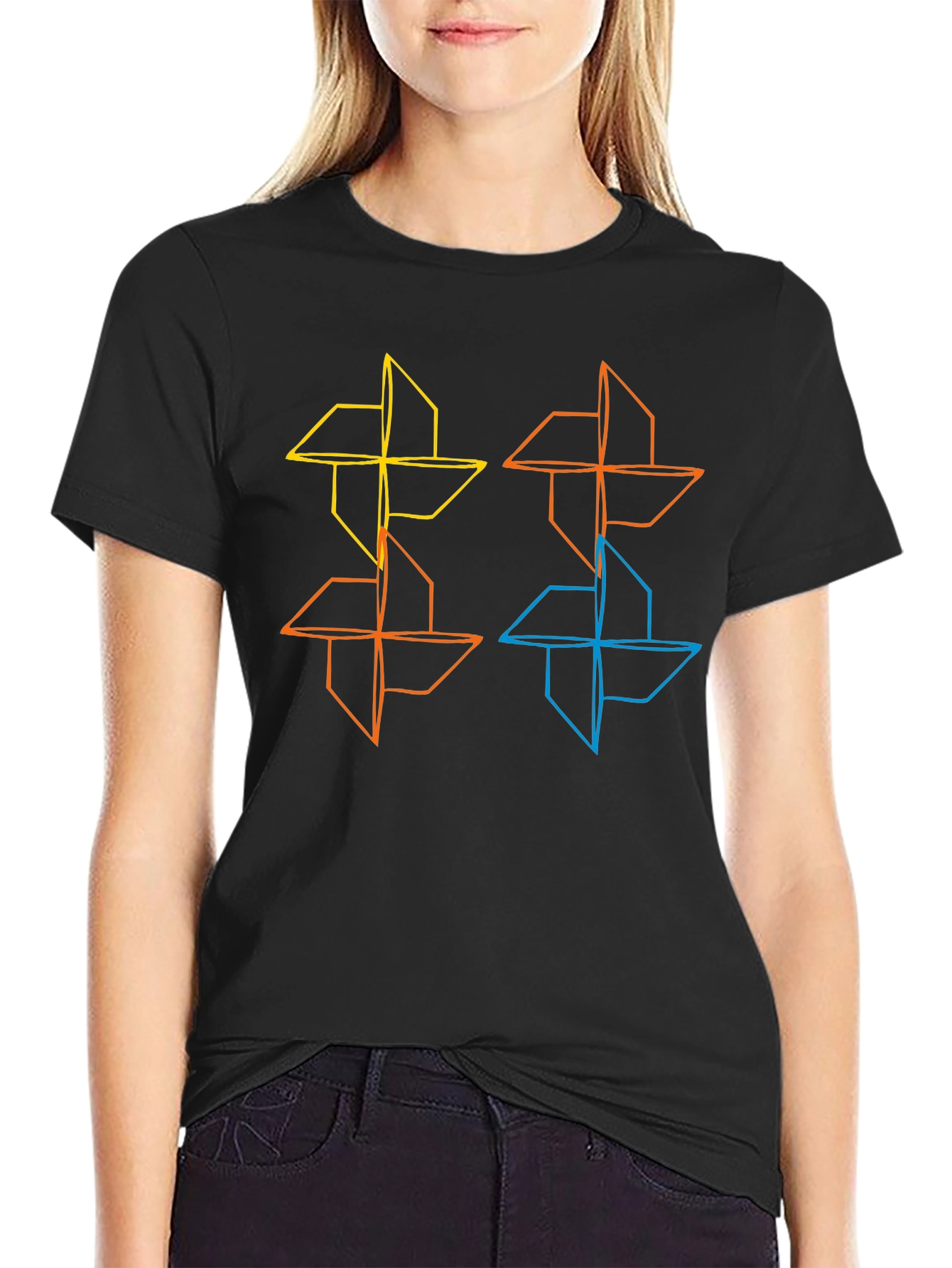 Geometric Pinwheel Design Black T-Shirt