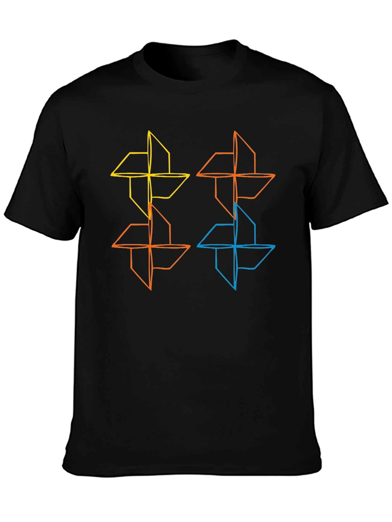 Geometric Pinwheel Design Black T-Shirt