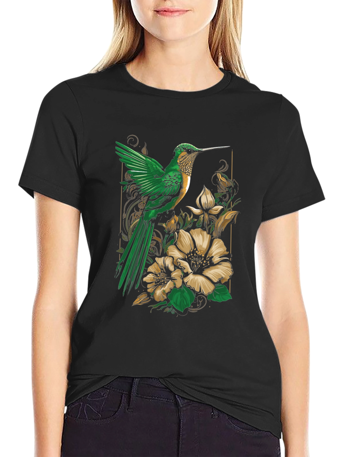 Hummingbird Floral Graphic Tee - Nature Inspired Style