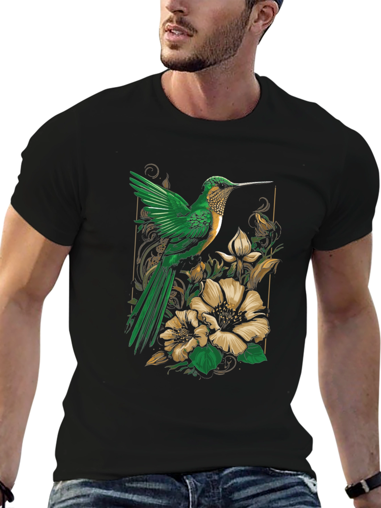 Hummingbird Floral Graphic Tee - Nature Inspired Style