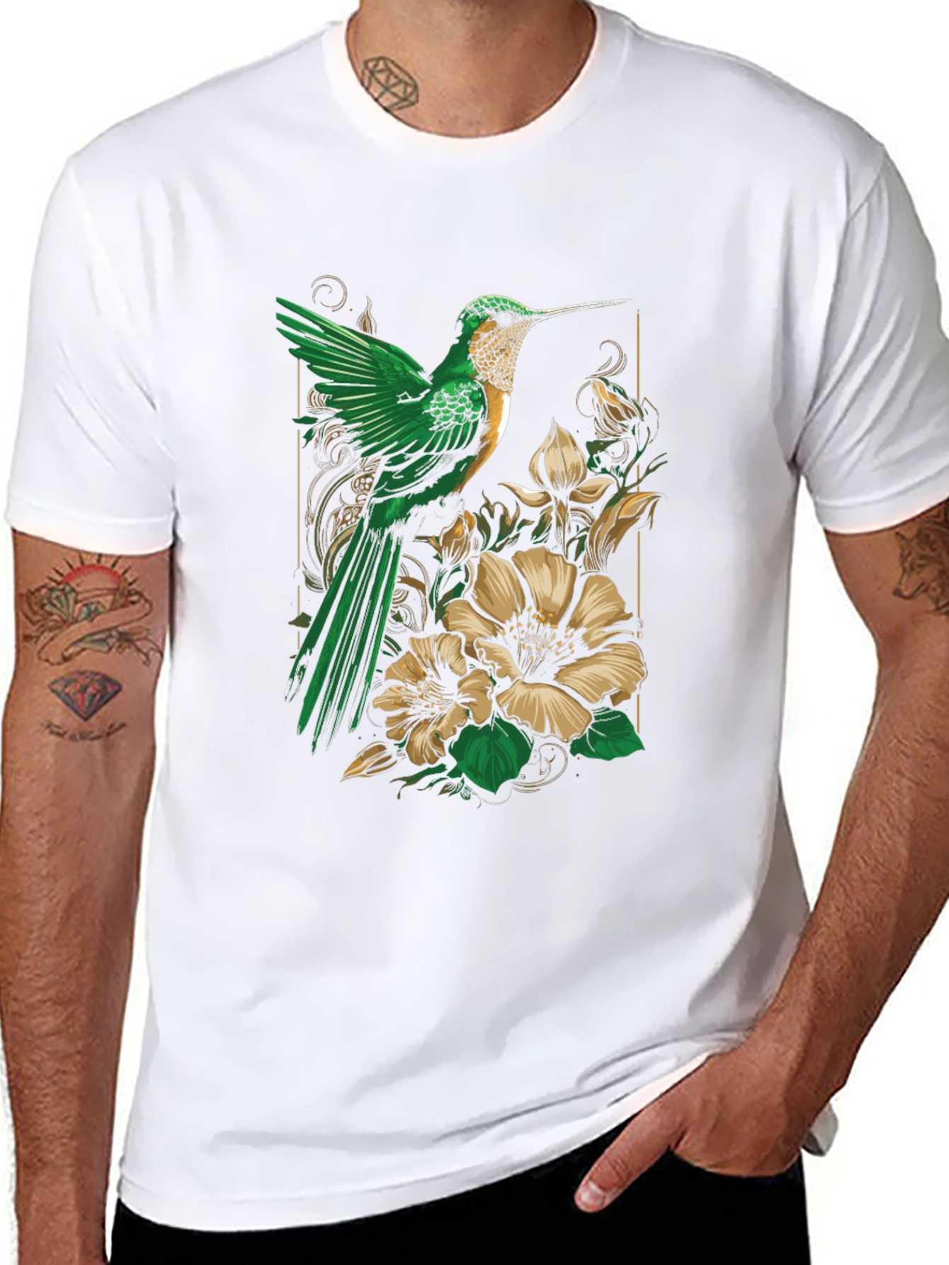 Hummingbird Floral Graphic Tee - Nature Inspired Style