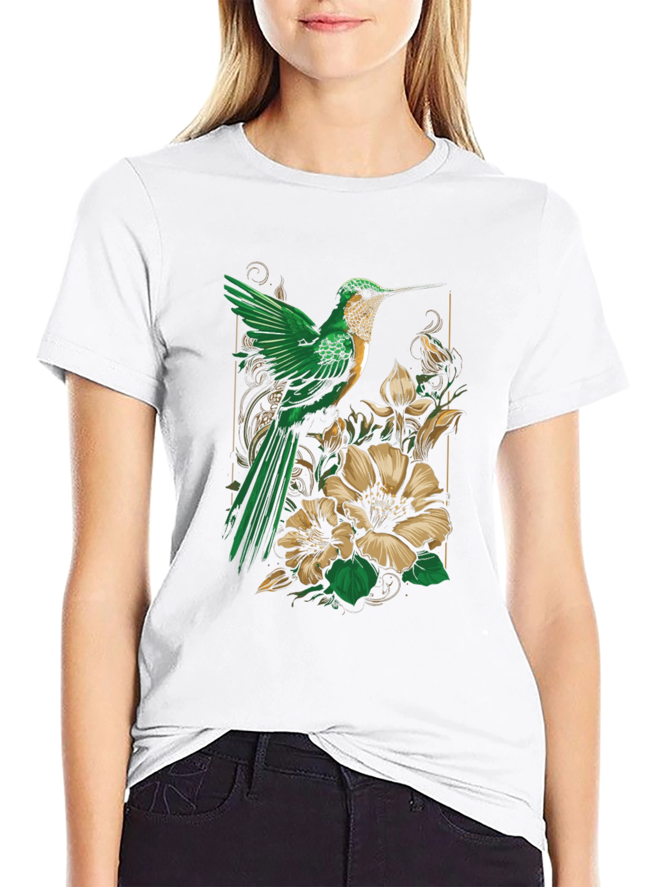 Hummingbird Floral Graphic Tee - Nature Inspired Style