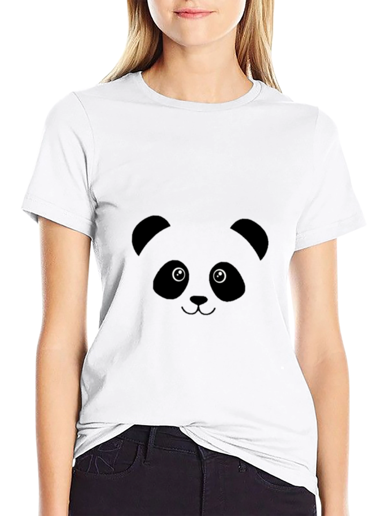 Cute Panda Face Graphic Tee - Black Unisex T-Shirt