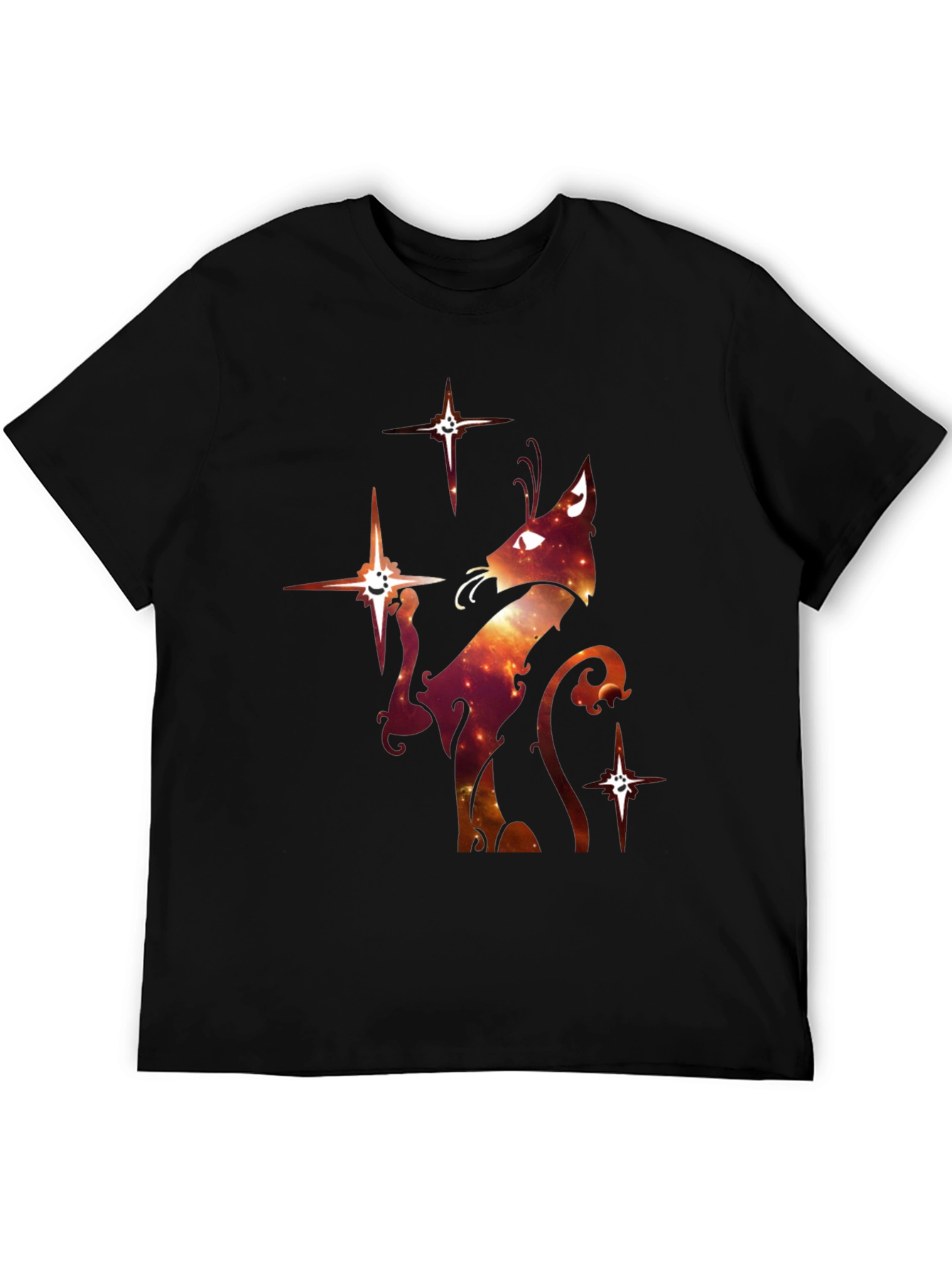Celestial Cat Graphic T-Shirt - Black Cotton Blend