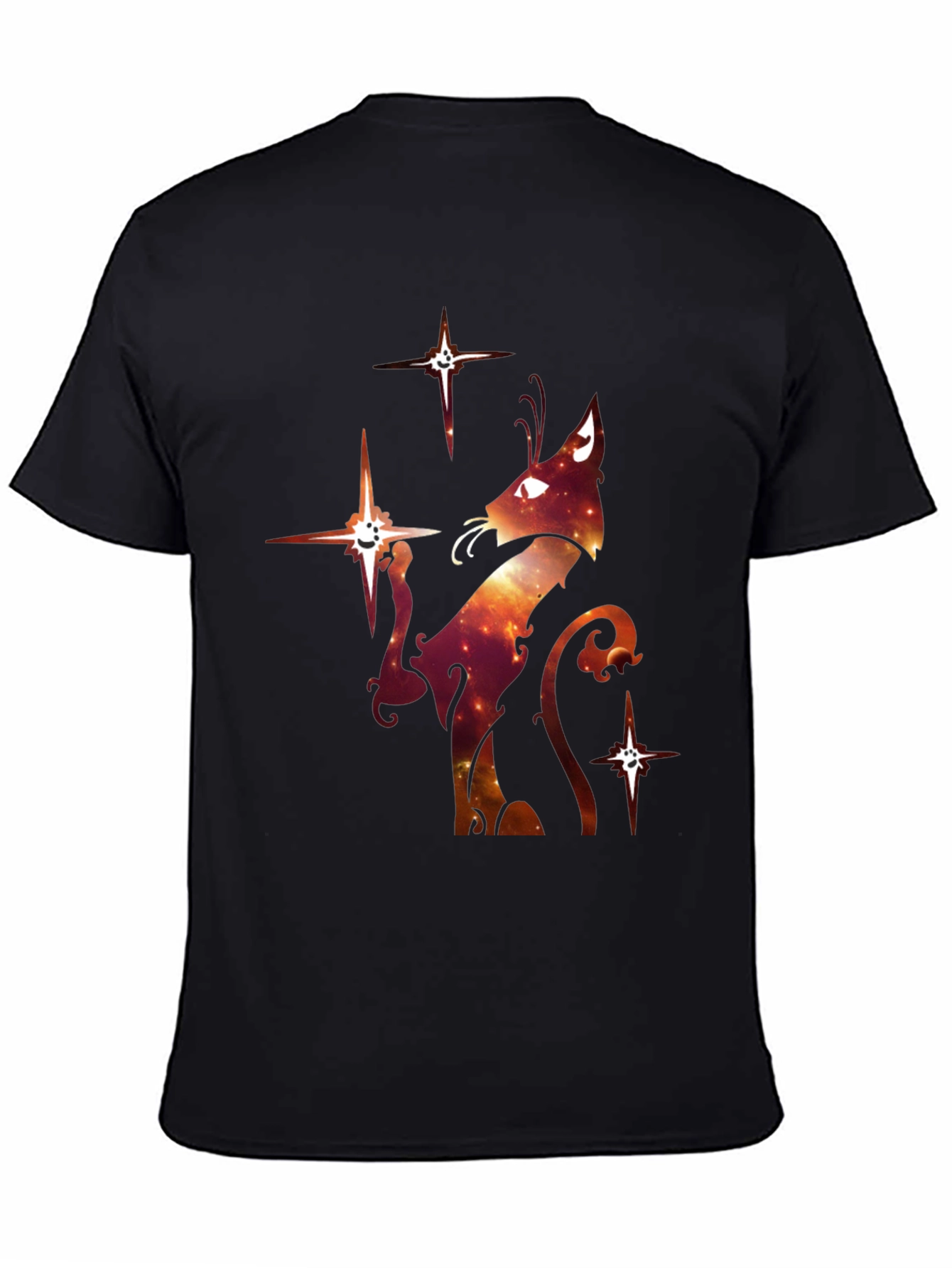 Celestial Cat Graphic T-Shirt - Black Cotton Blend