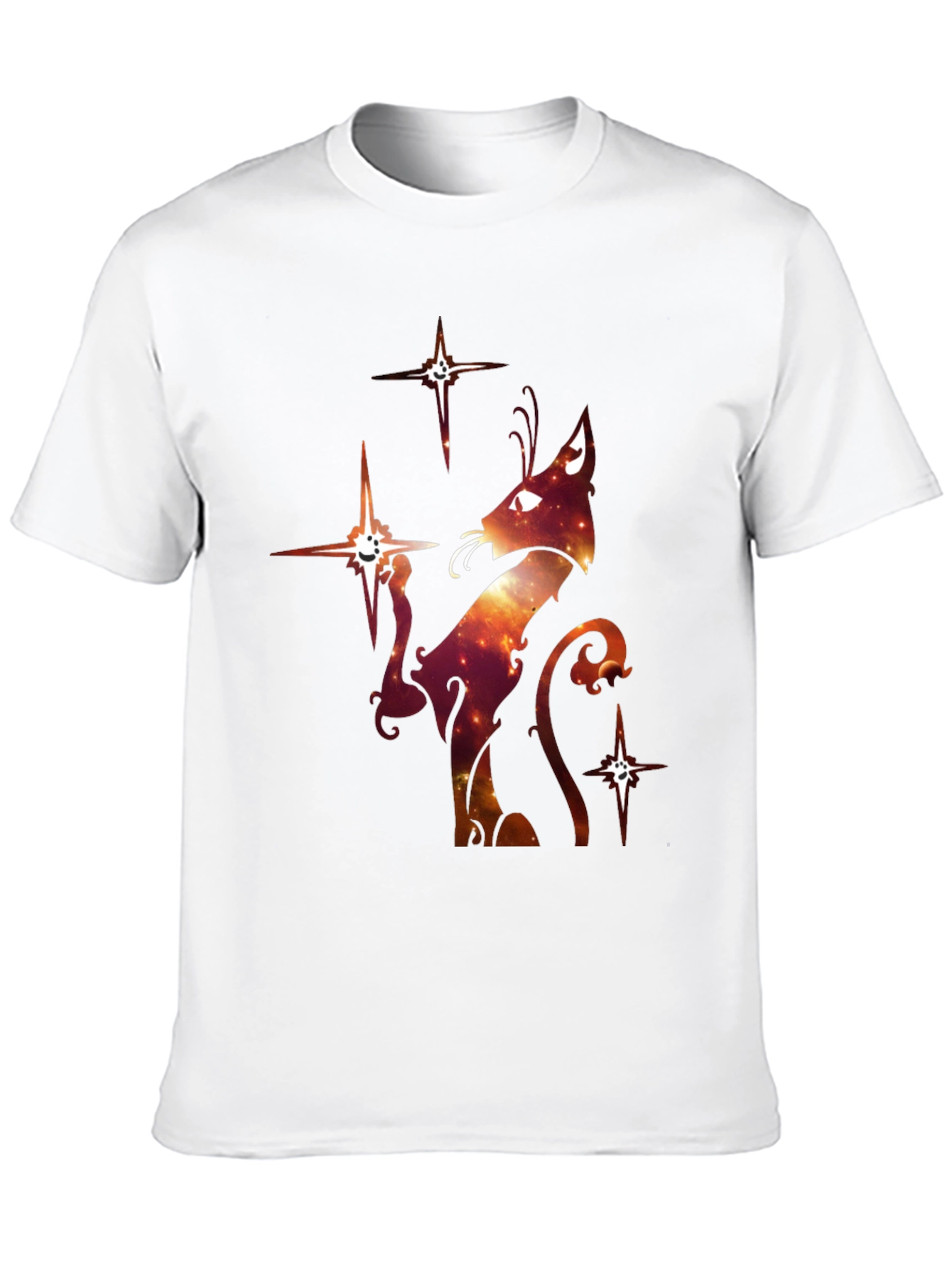 Celestial Cat Graphic T-Shirt - Black Cotton Blend