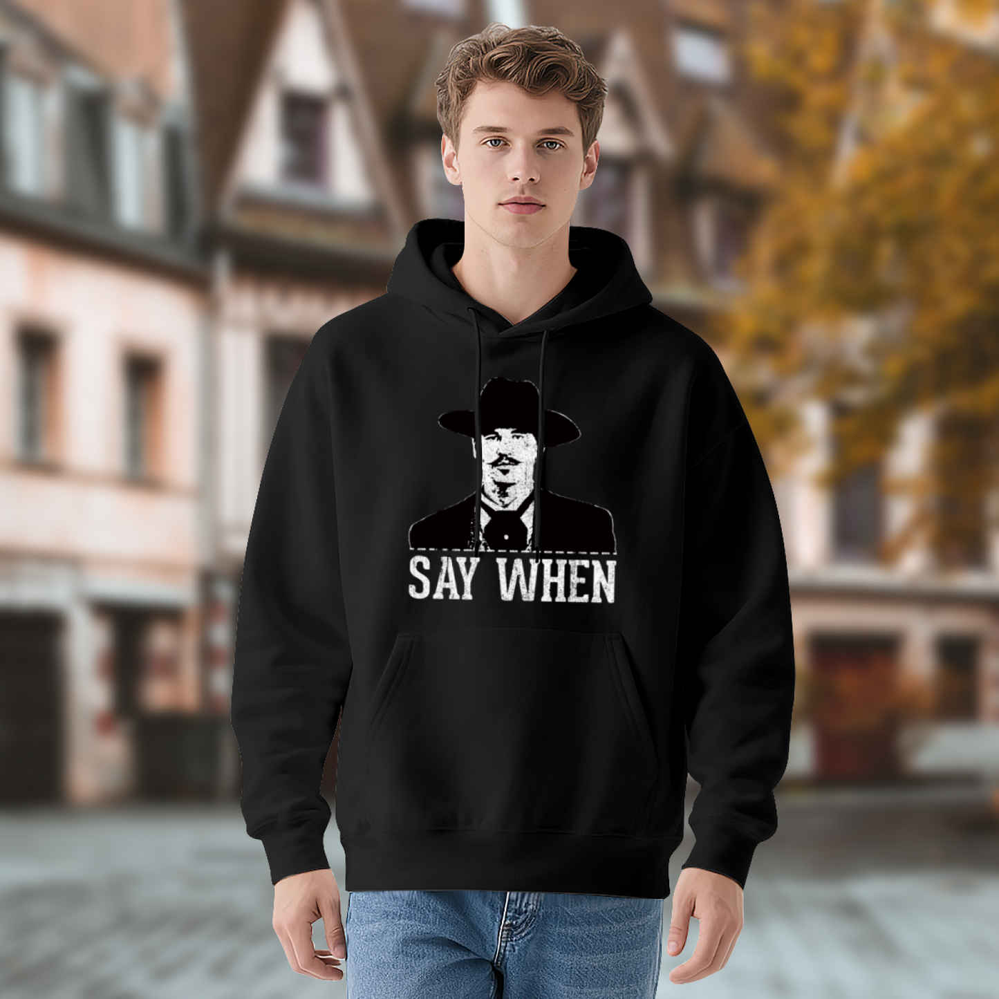 Classic Say When Doc Holliday Black Hoodie, Western Movie Fan Cozy Top