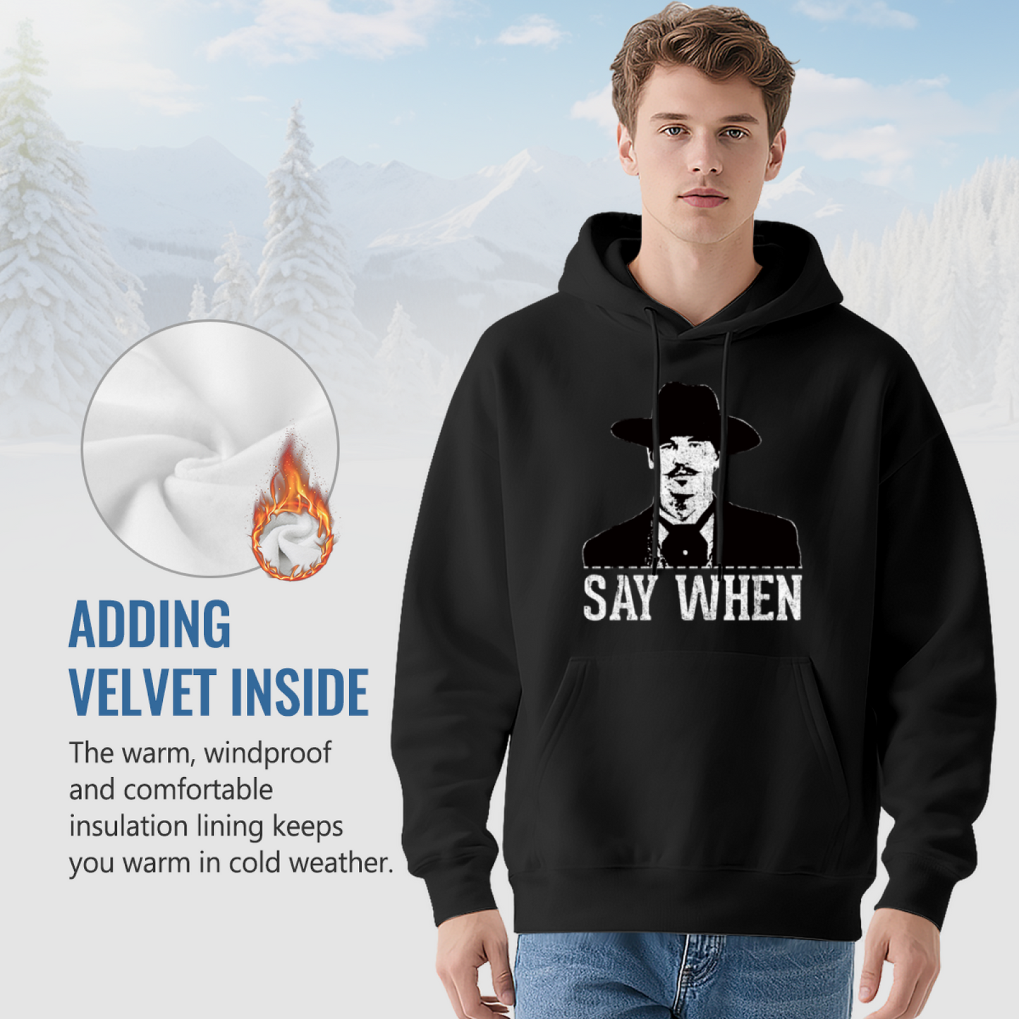 Classic Say When Doc Holliday Black Hoodie, Western Movie Fan Cozy Top