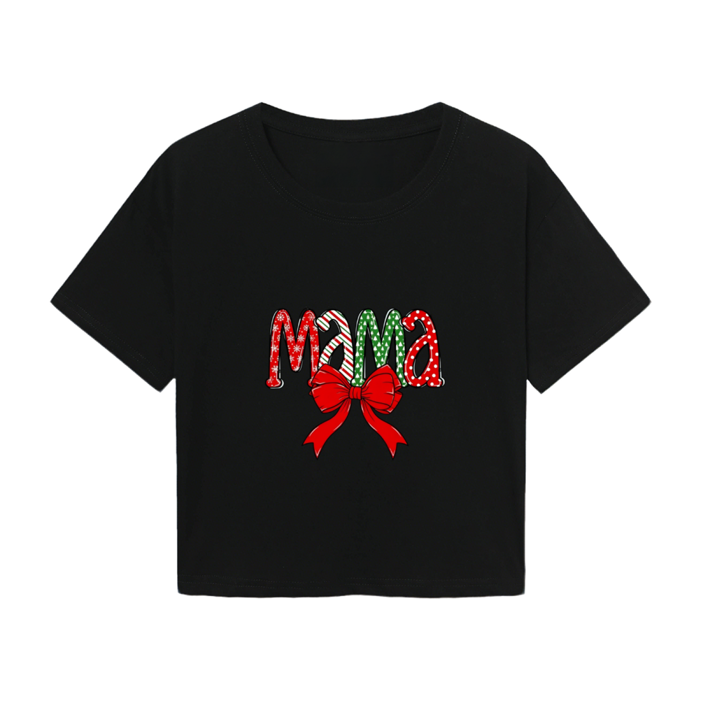 Christmas Mama Bow Festive Holiday Graphic Crop Tee