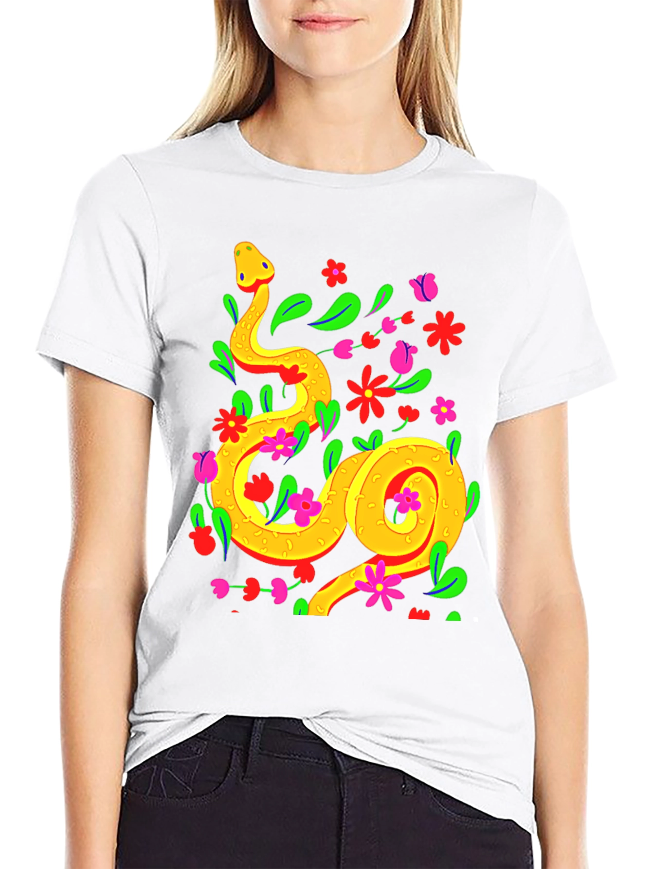 Floral Snake Graphic Tee - Stylish & Unique