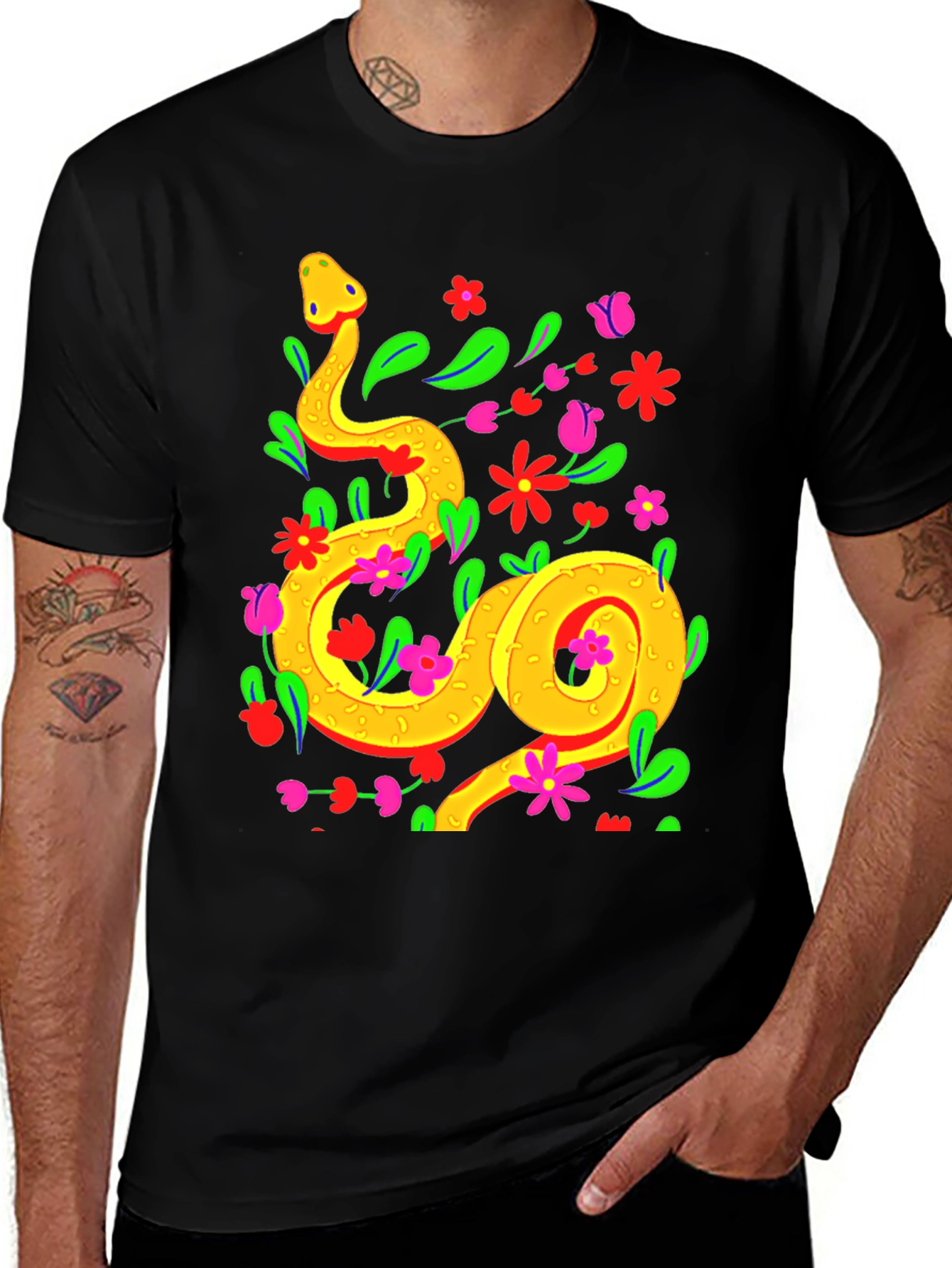 Floral Snake Graphic Tee - Stylish & Unique