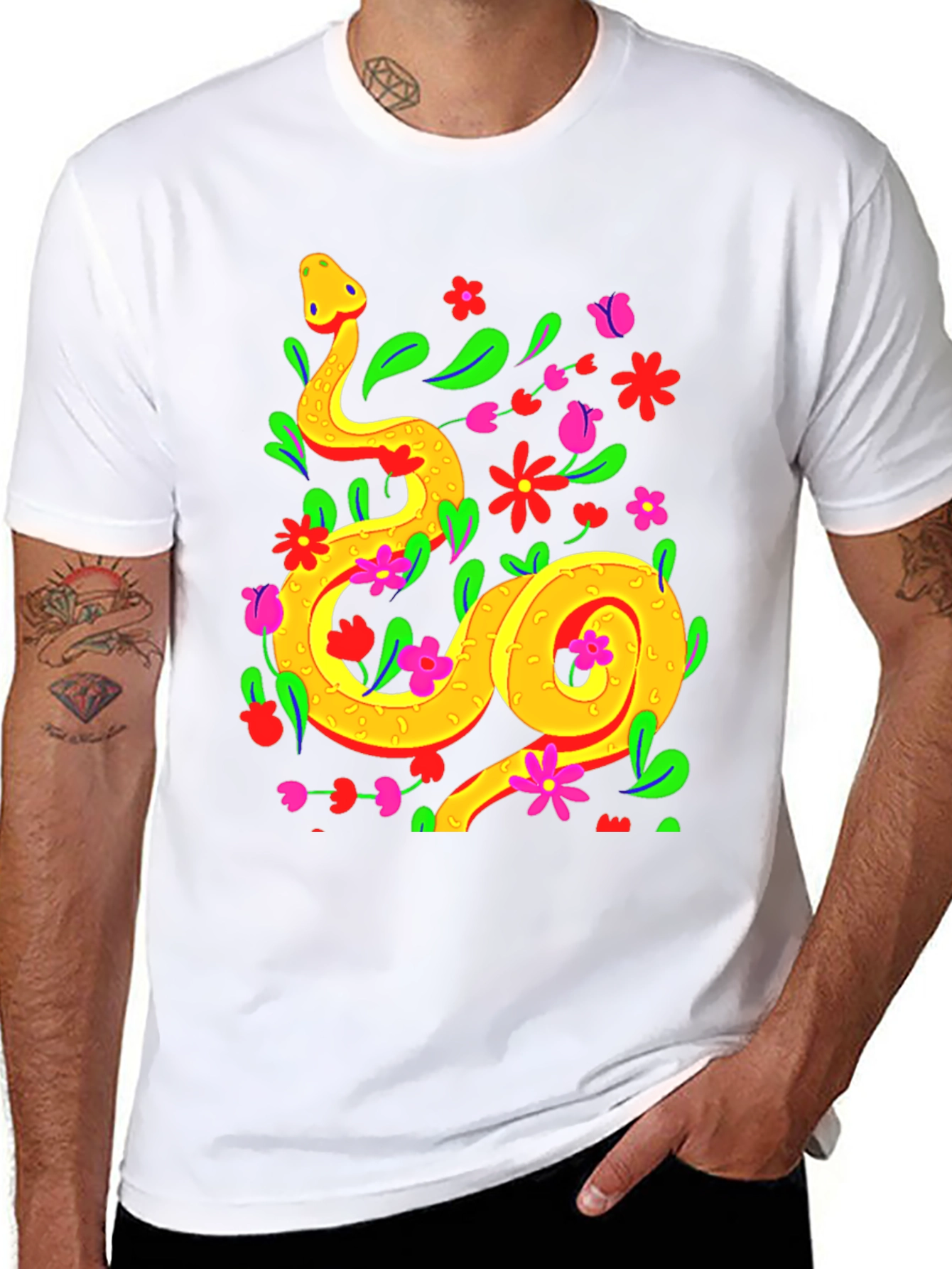 Floral Snake Graphic Tee - Stylish & Unique