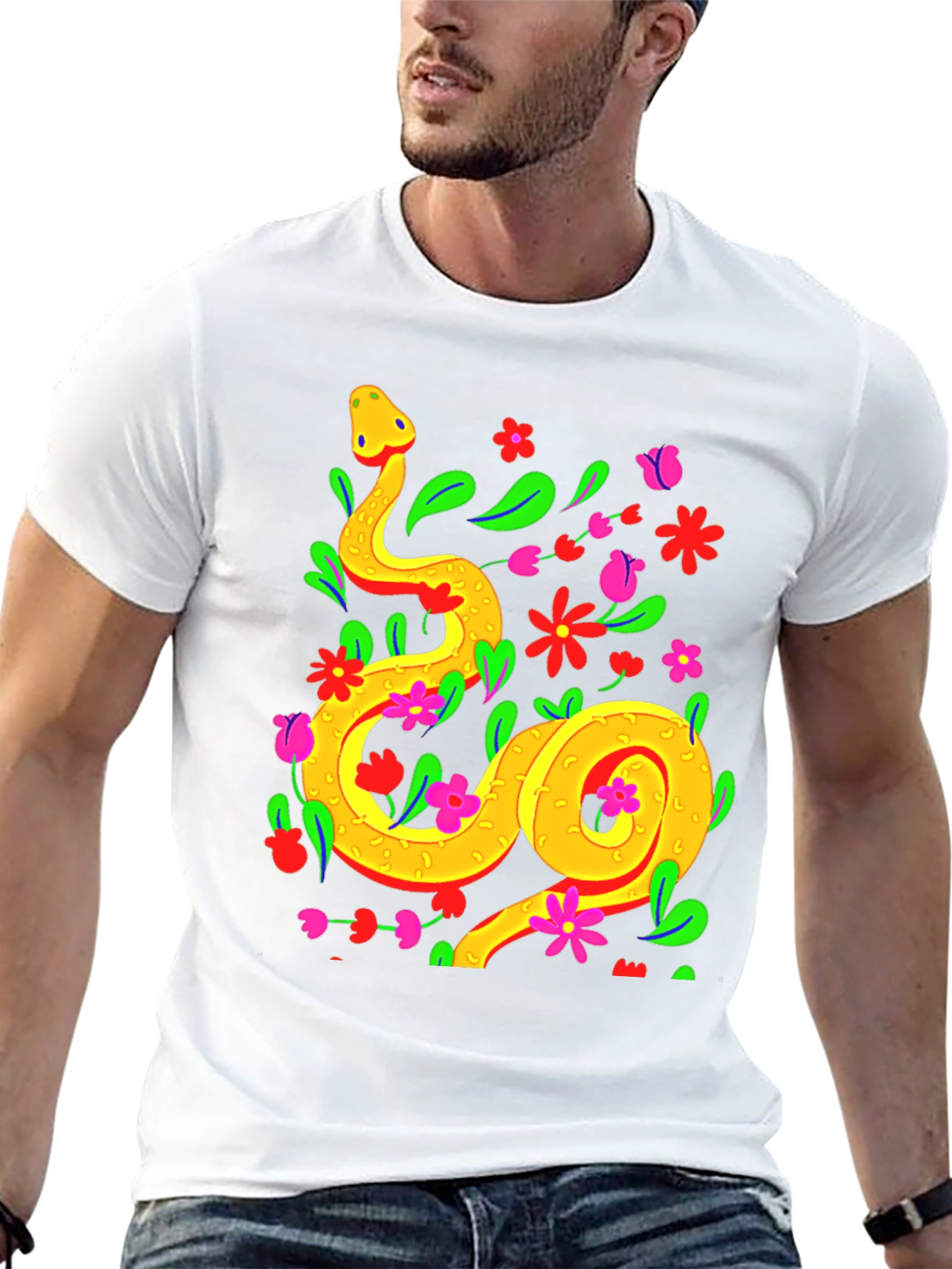 Floral Snake Graphic Tee - Stylish & Unique