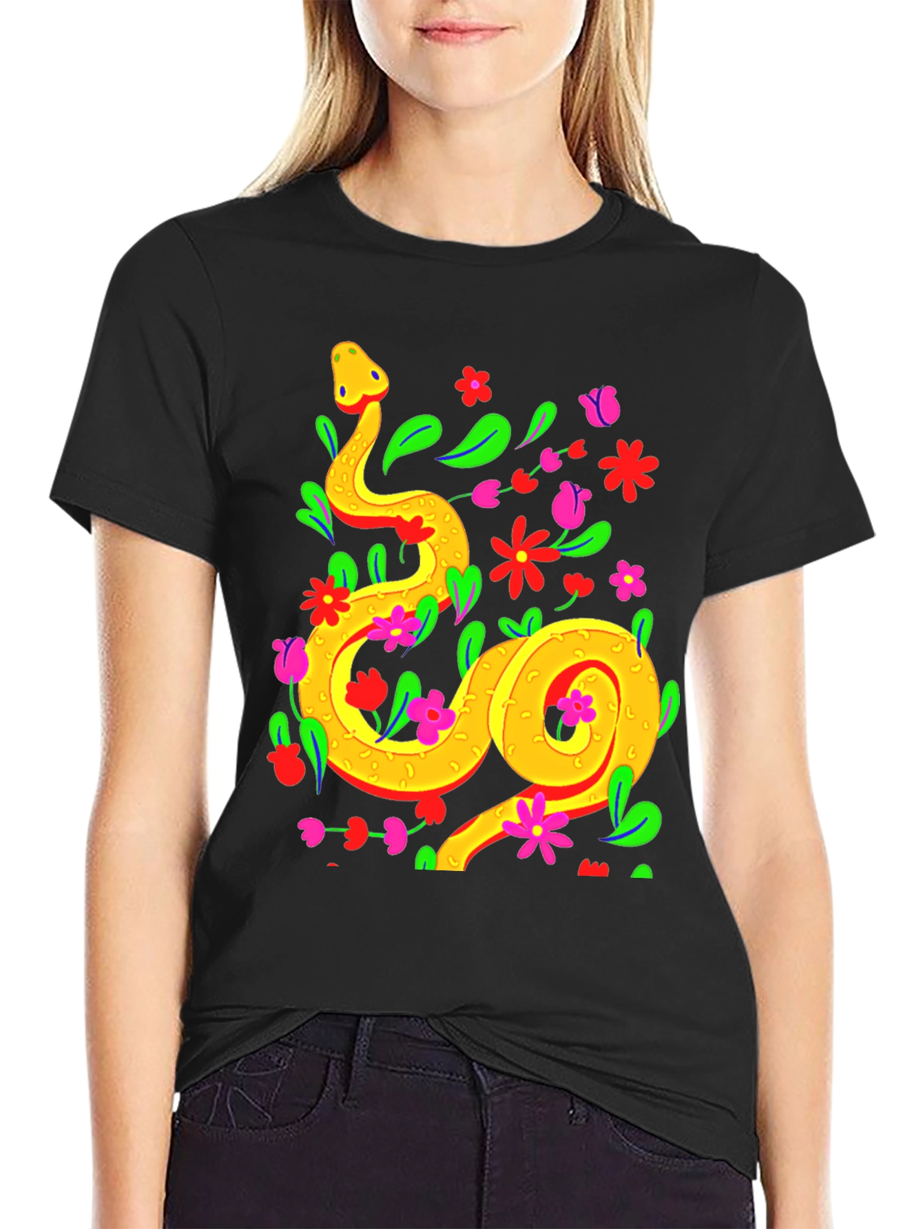 Floral Snake Graphic Tee - Stylish & Unique