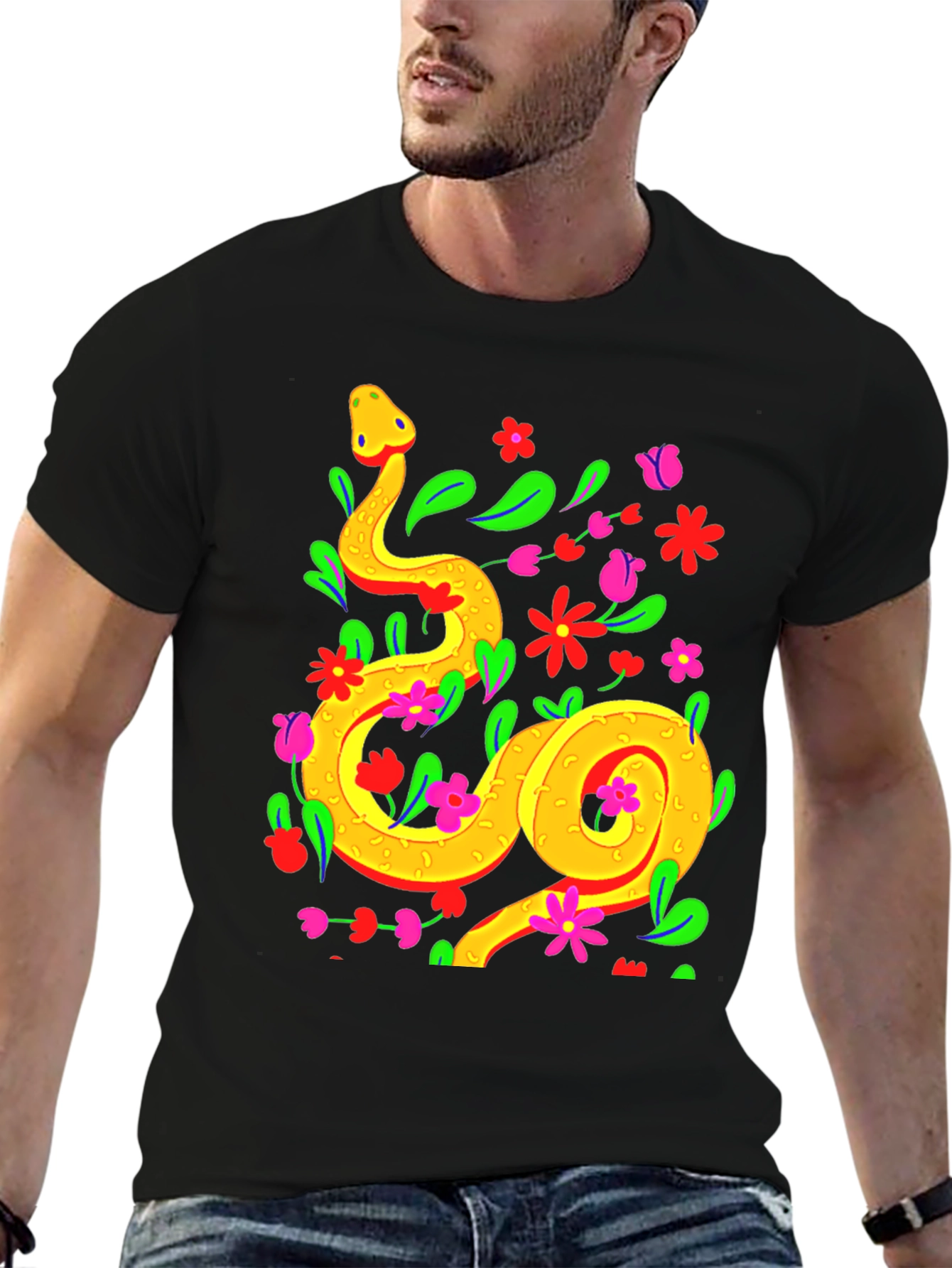 Floral Snake Graphic Tee - Stylish & Unique