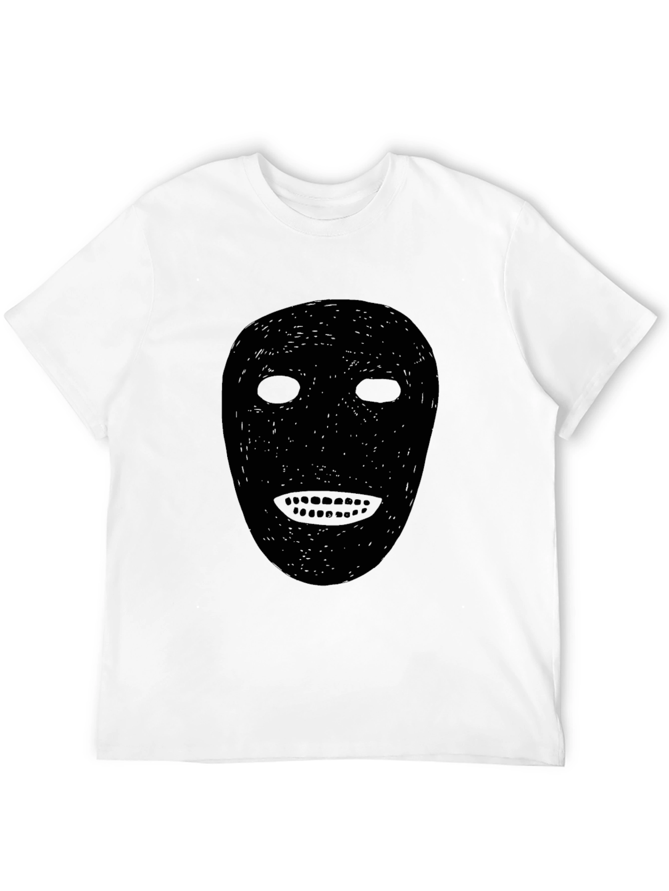 Black Mask Graphic Tee - Spooky Face Design T-Shirt