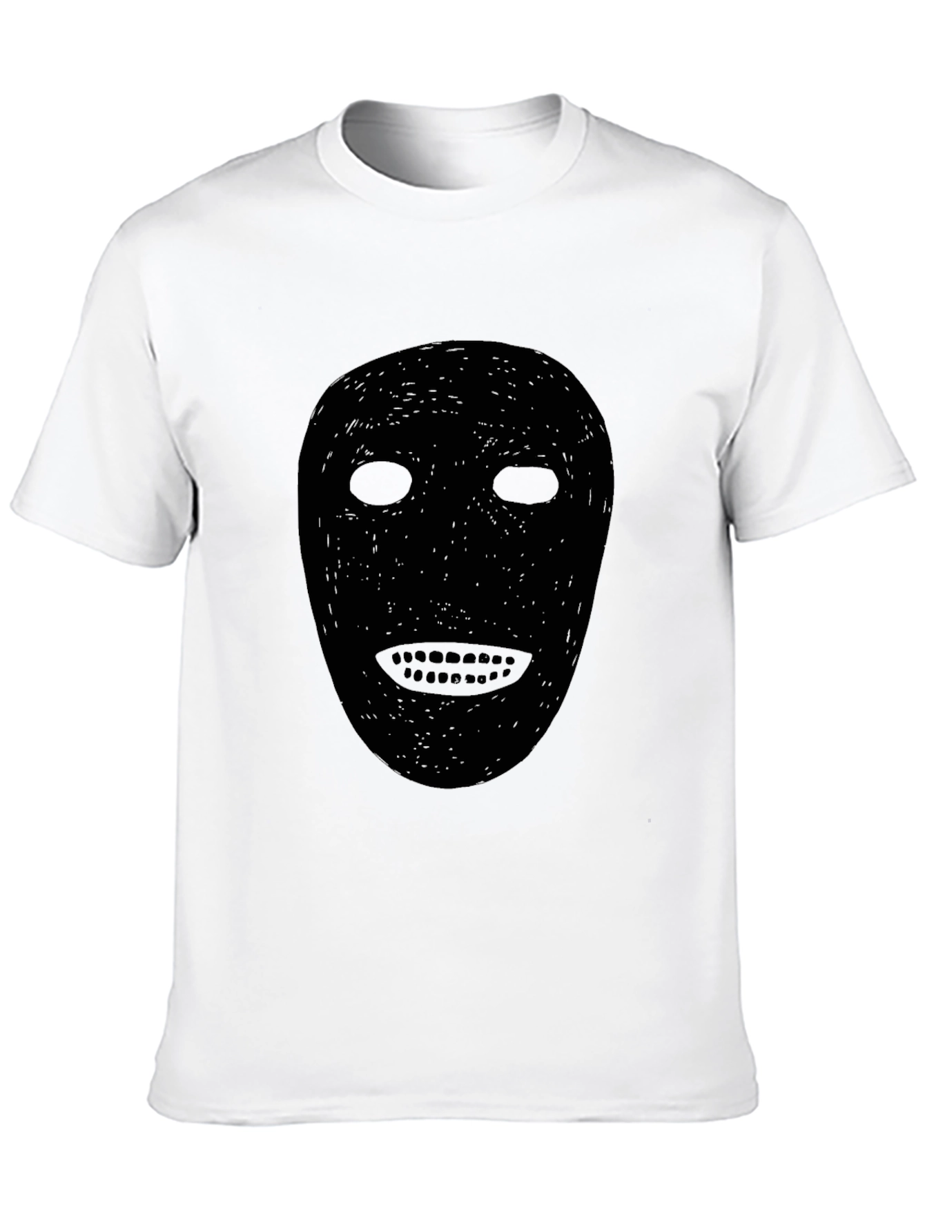 Black Mask Graphic Tee - Spooky Face Design T-Shirt
