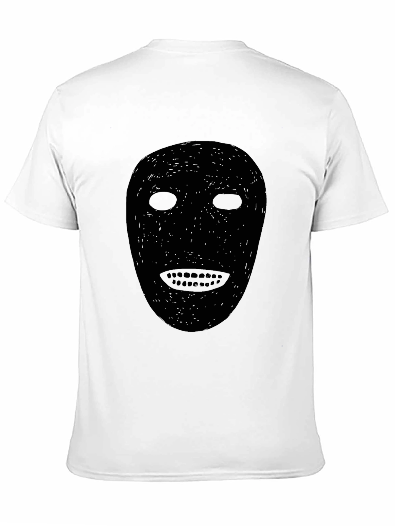 Black Mask Graphic Tee - Spooky Face Design T-Shirt