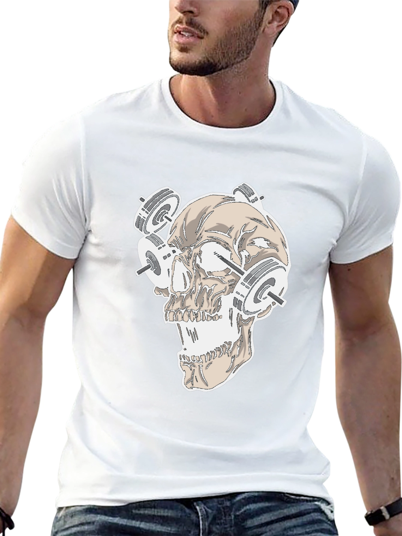 Skull Gym Weights Graphic T-Shirt