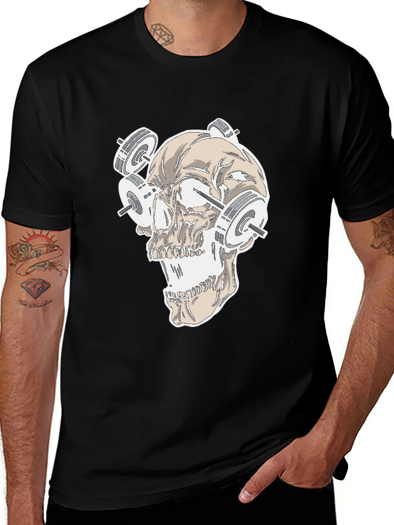 Skull Gym Weights Graphic T-Shirt
