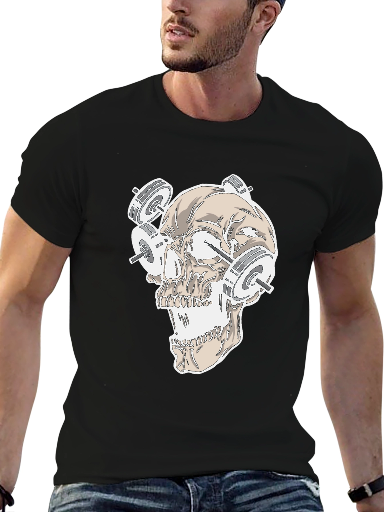 Skull Gym Weights Graphic T-Shirt