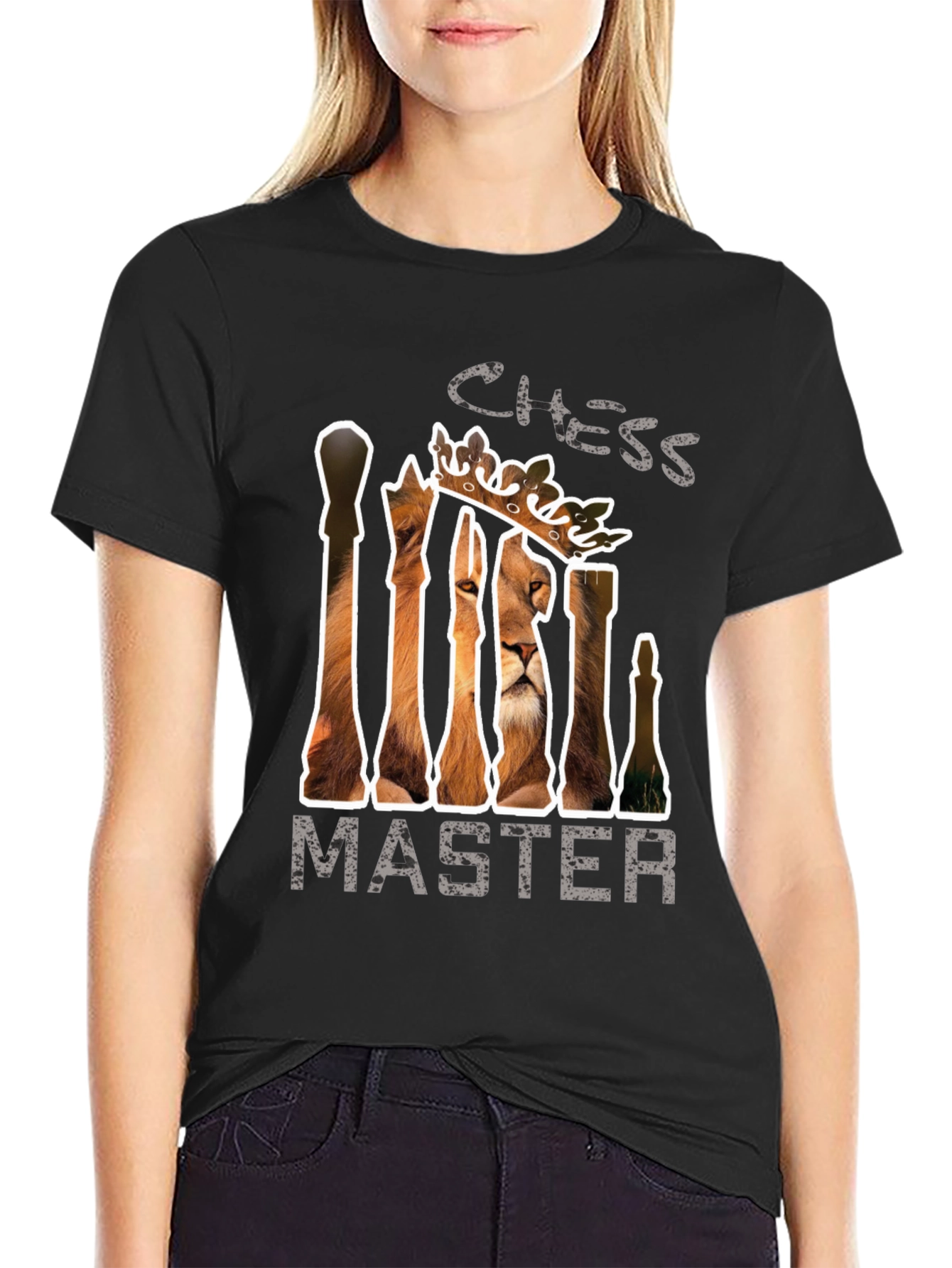 Chess Master Lion Graphic Tee - Black