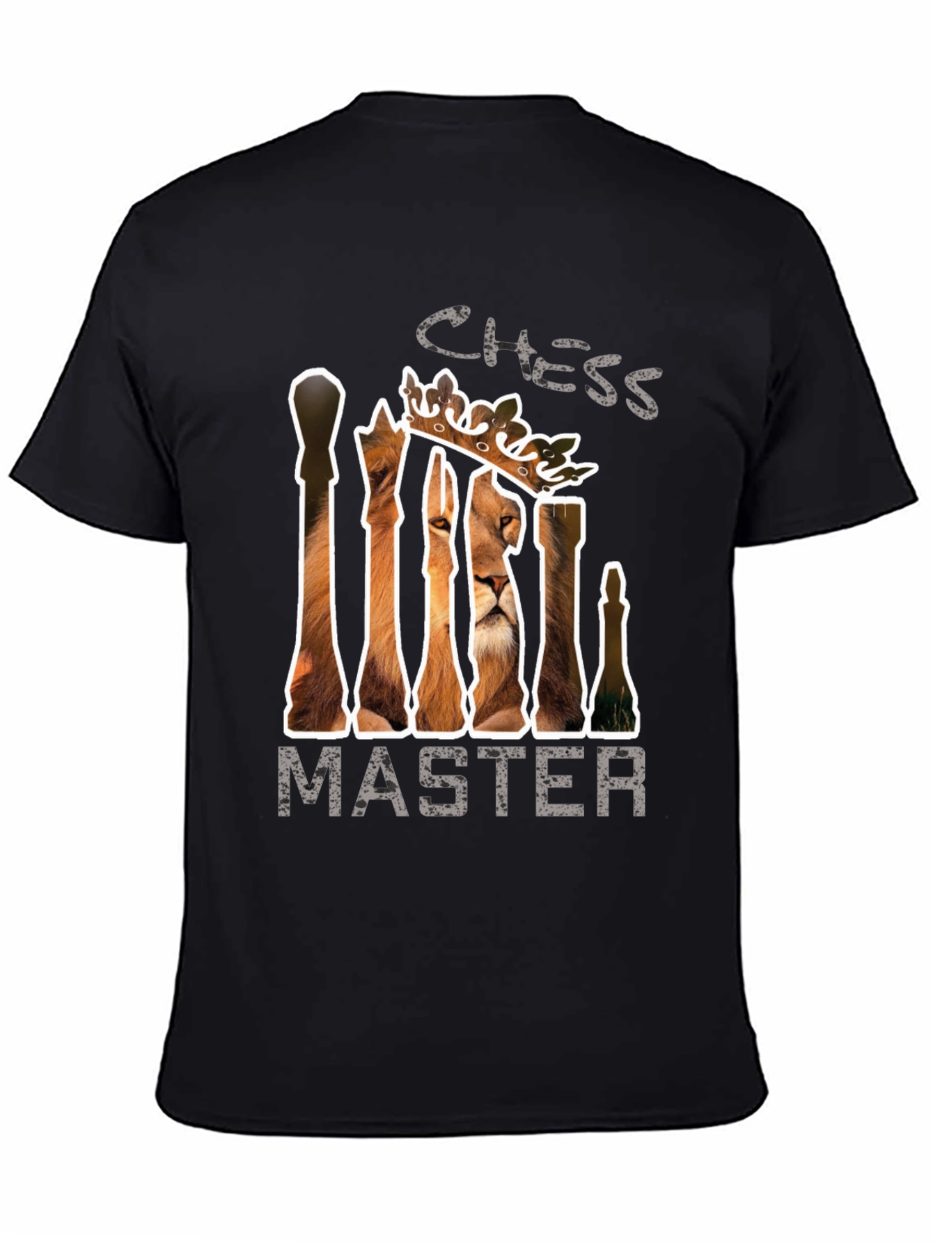 Chess Master Lion Graphic Tee - Black