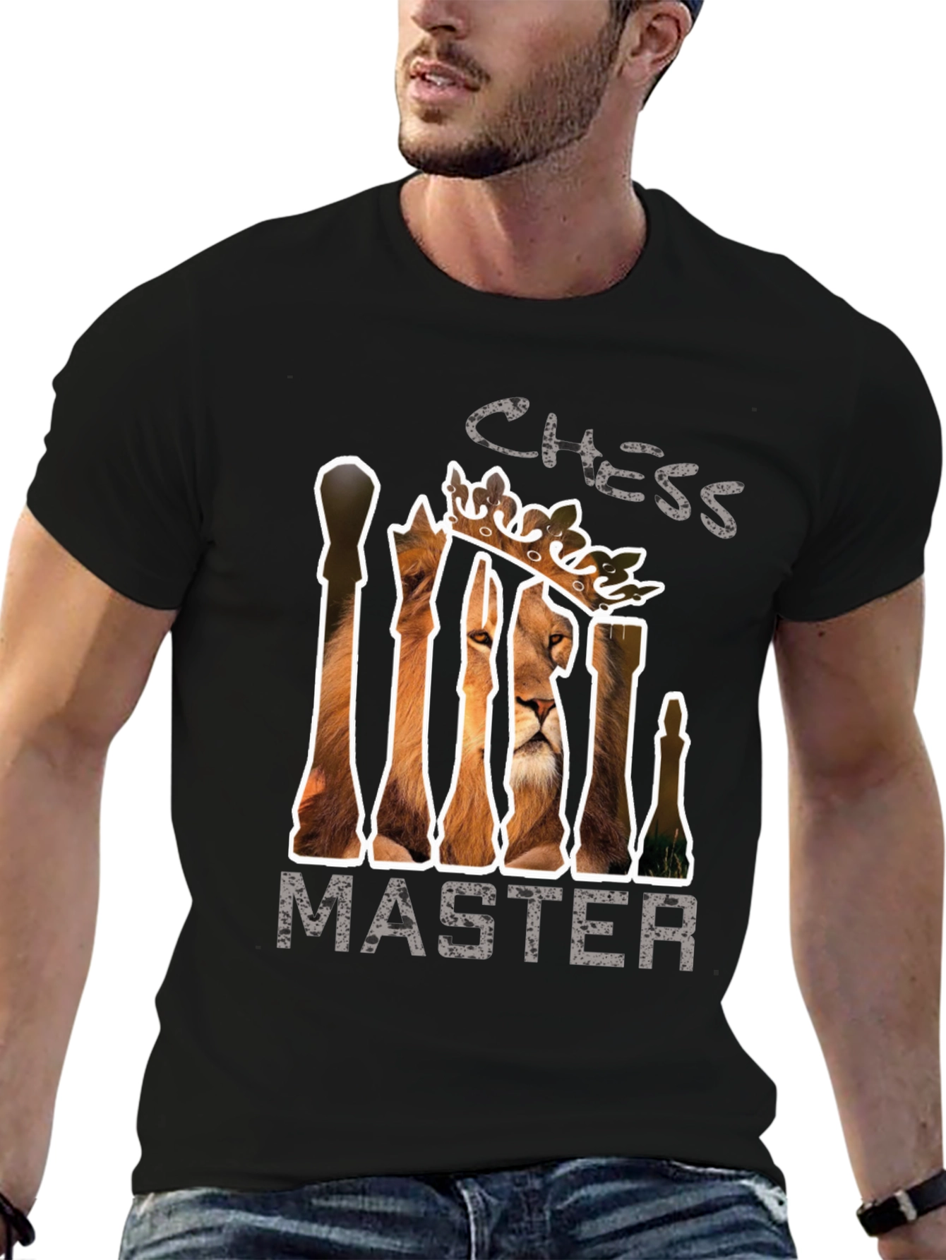 Chess Master Lion Graphic Tee - Black