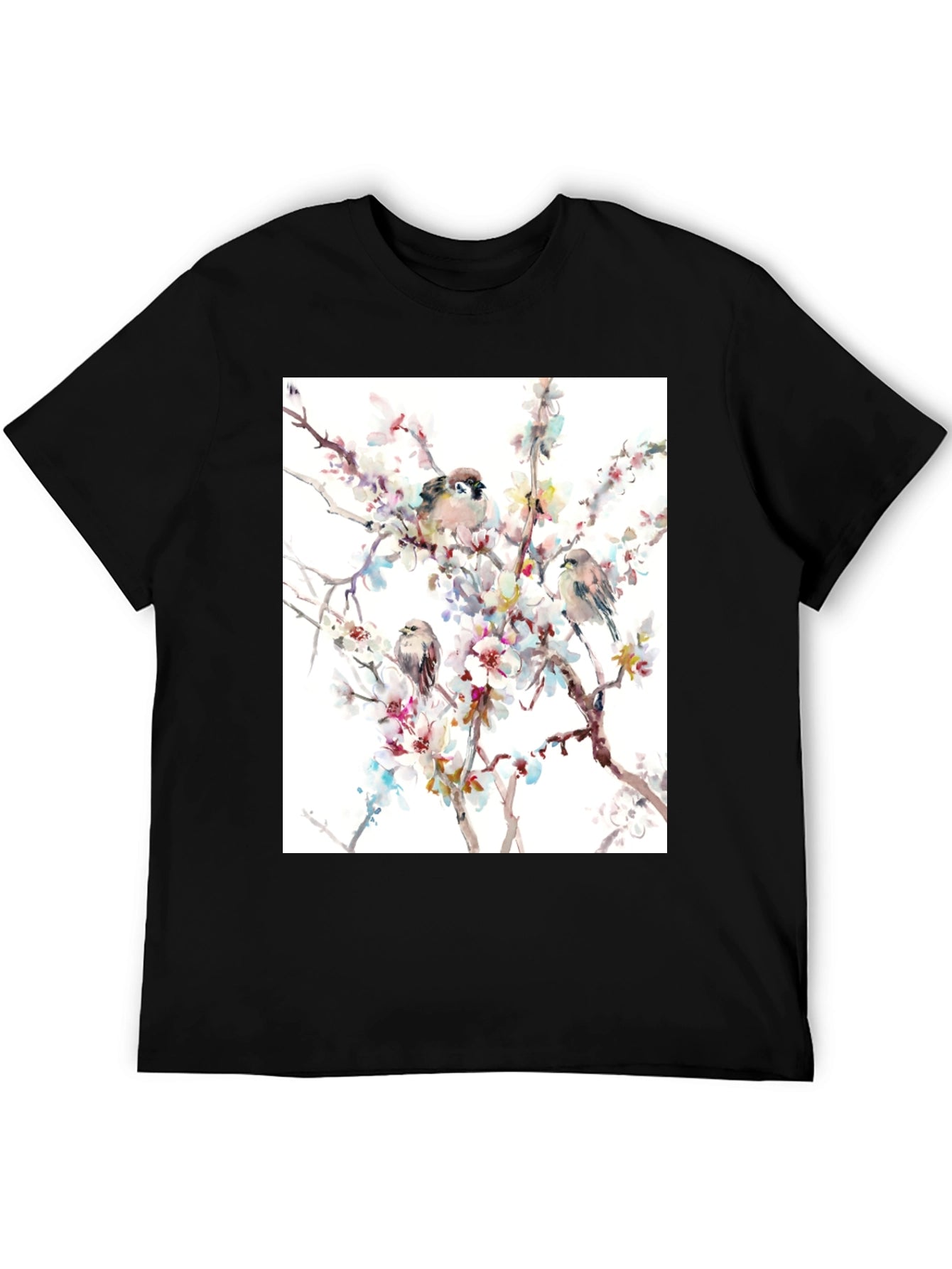 Birds on Blossom Branch Graphic T-Shirt