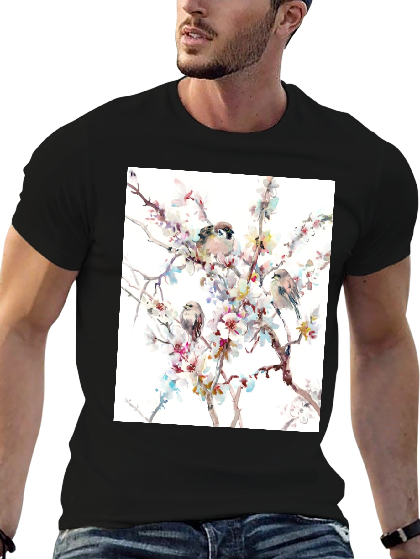 Birds on Blossom Branch Graphic T-Shirt