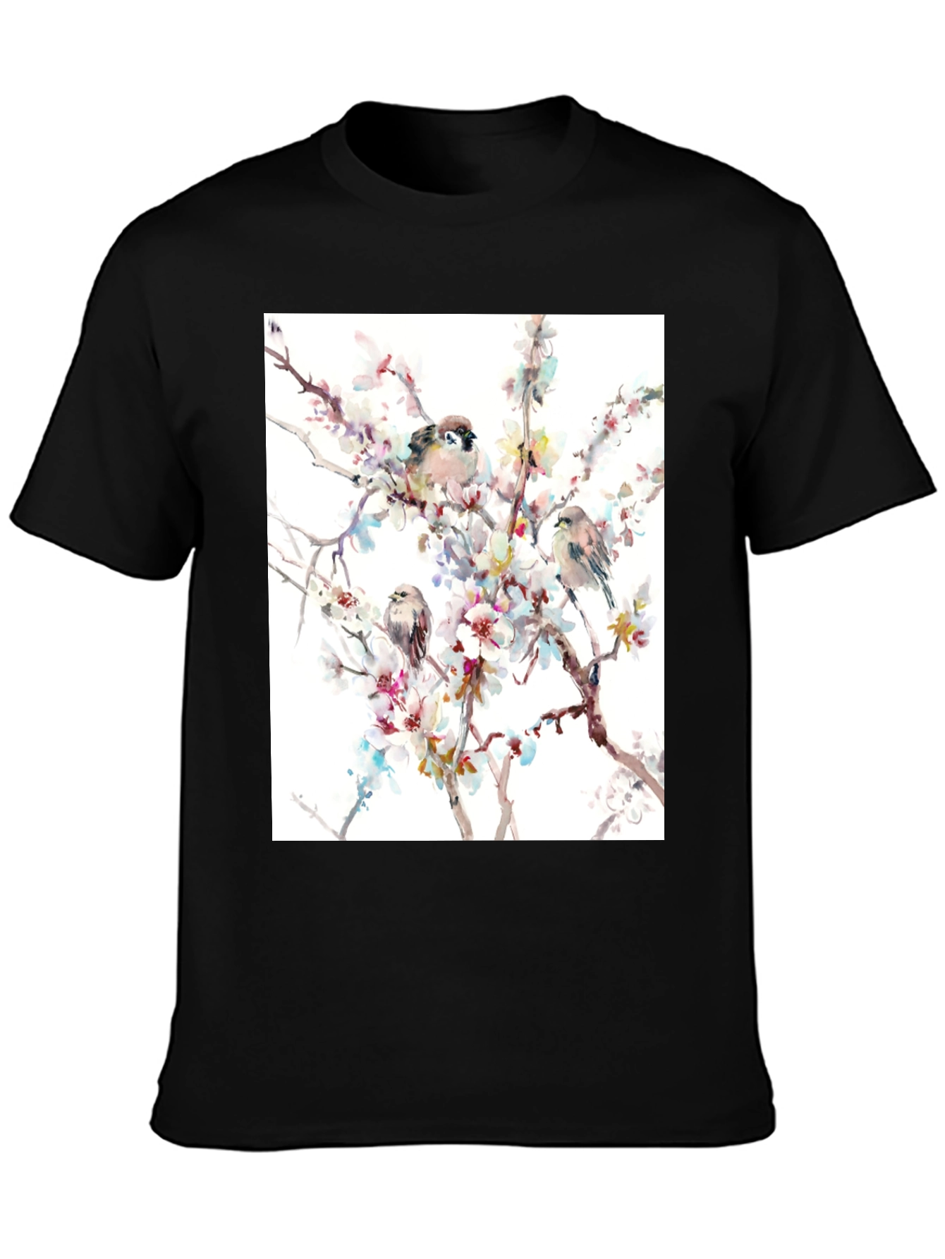 Birds on Blossom Branch Graphic T-Shirt