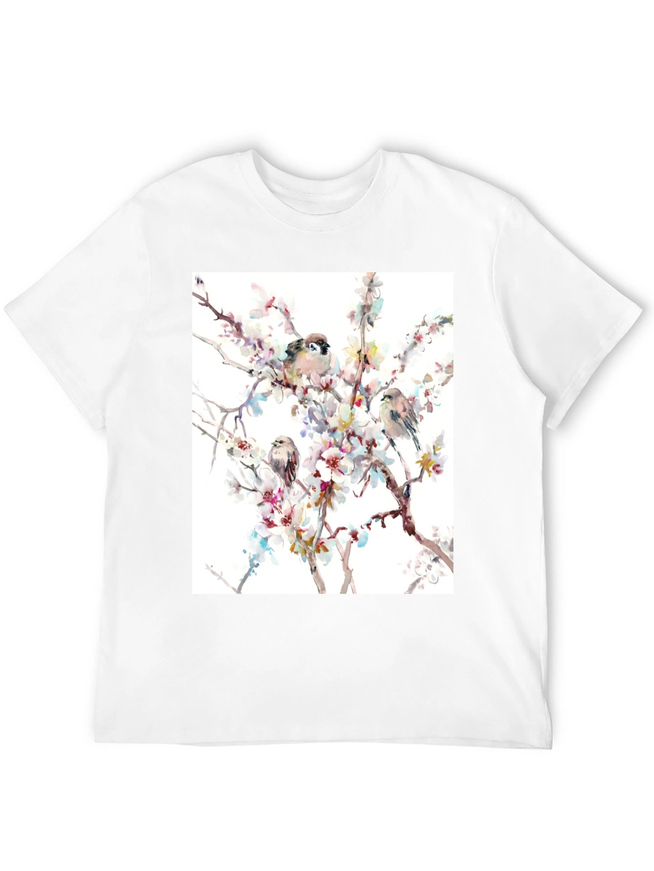 Birds on Blossom Branch Graphic T-Shirt
