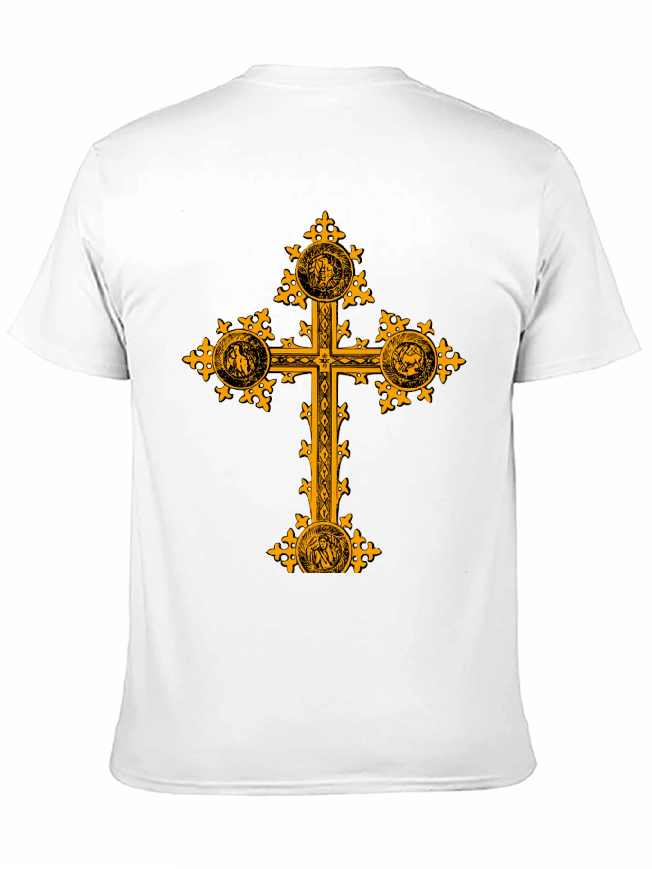 Ornate Gold Cross Graphic Print Black T-Shirt