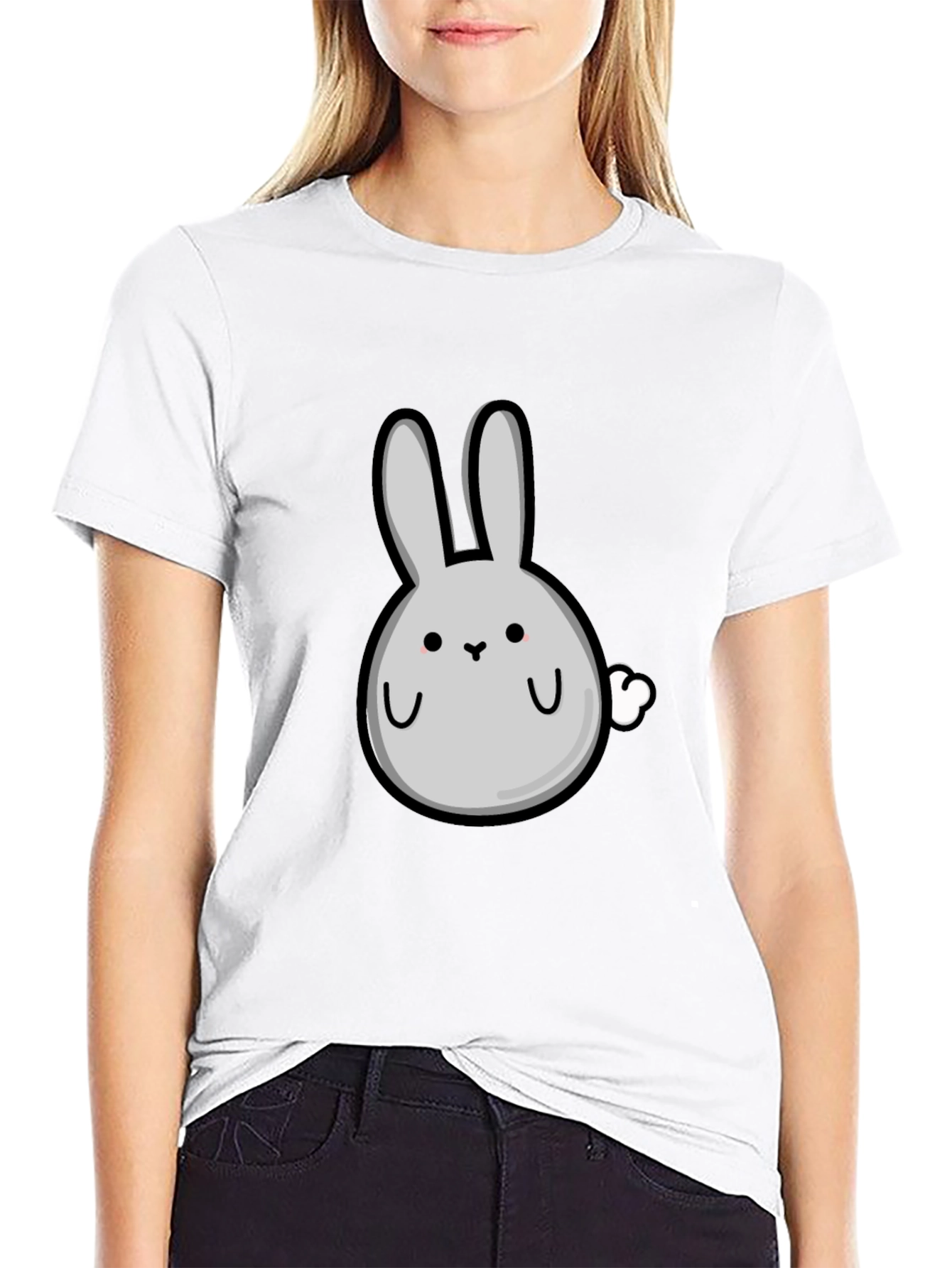 Cute Cartoon Bunny Black T-Shirt
