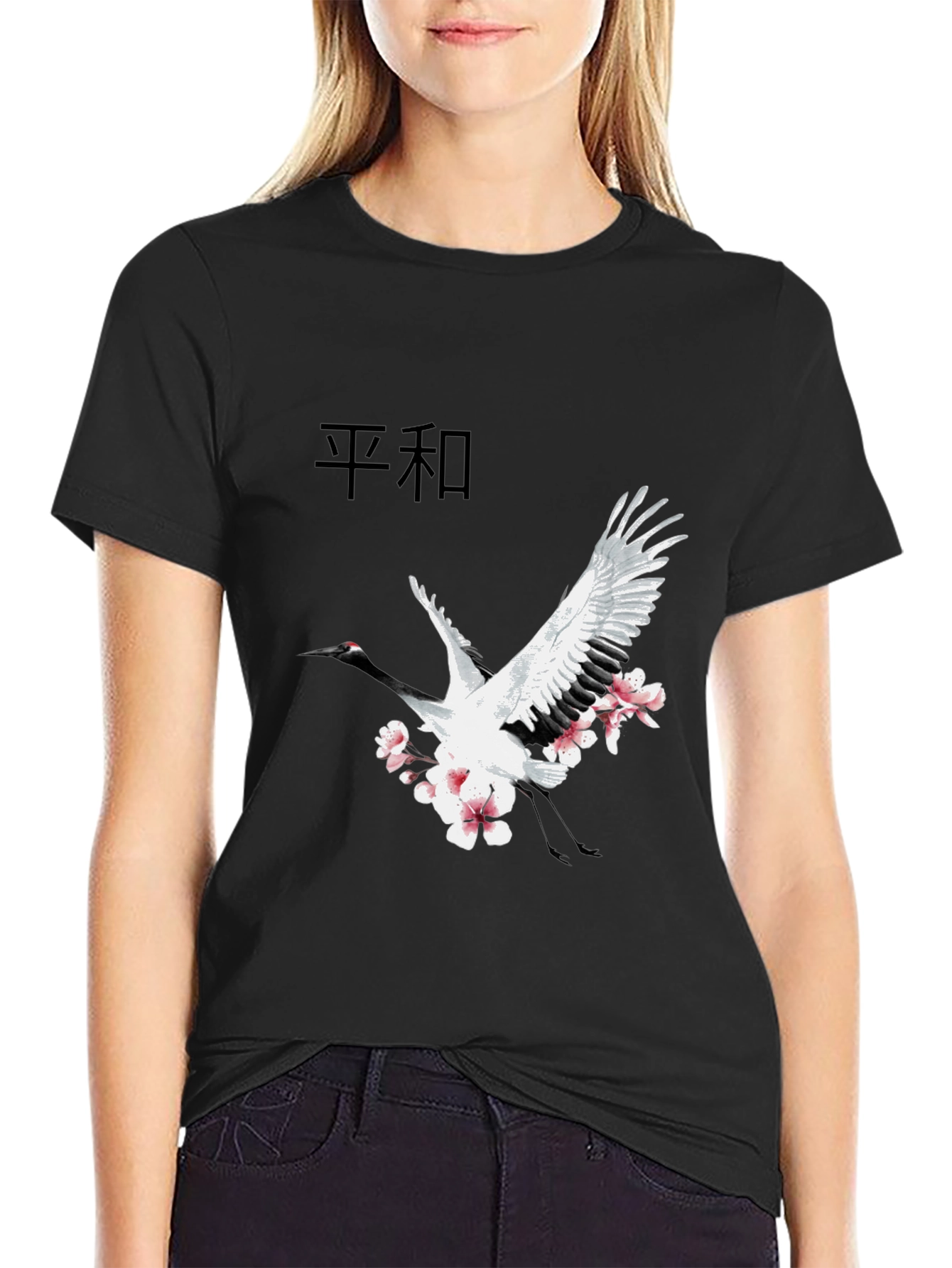 Crane & Blossom Graphic Tee - Black