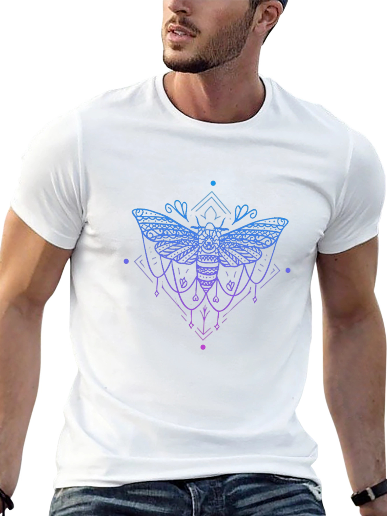 Geometric Moth Graphic Tee - Black