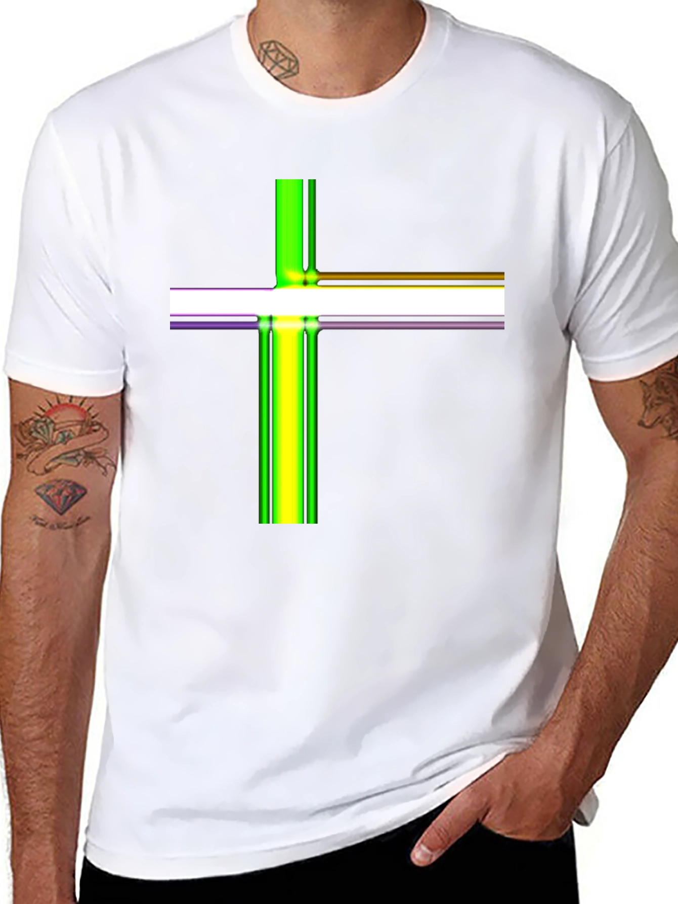 Striped Cross Graphic Black T-Shirt