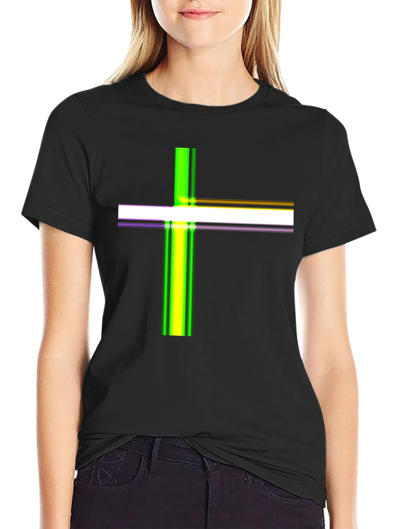 Striped Cross Graphic Black T-Shirt