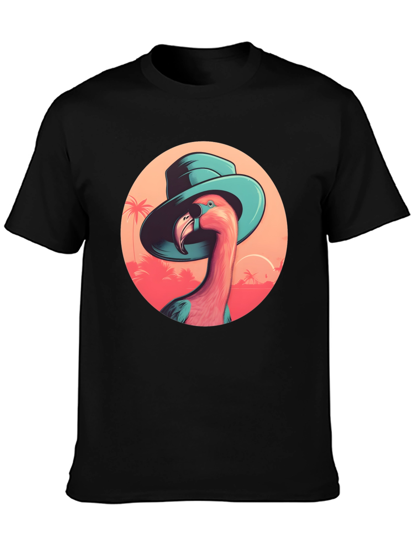 Flamingo in Hat Graphic Tee - Tropical Vacation Style